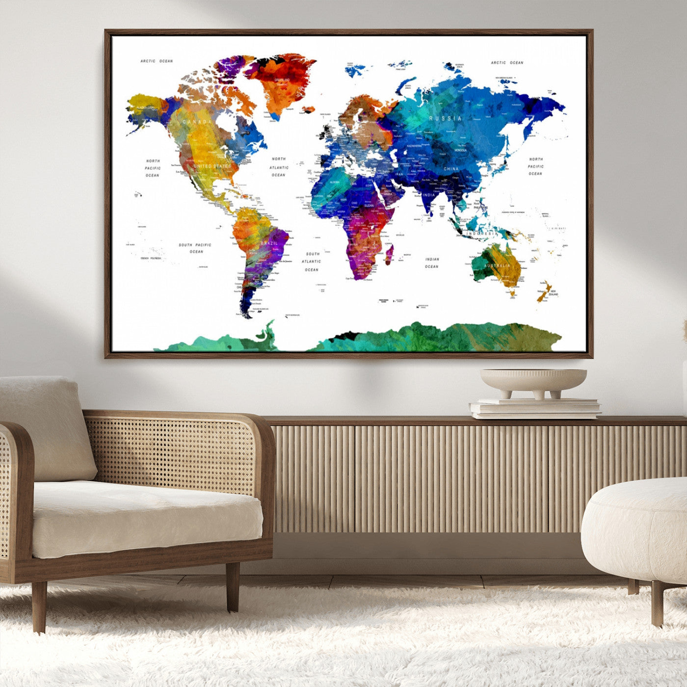 -Push Pin World Map Canvas Print – Framed Wall Art for Couples to Track Their Travels – Anniversary