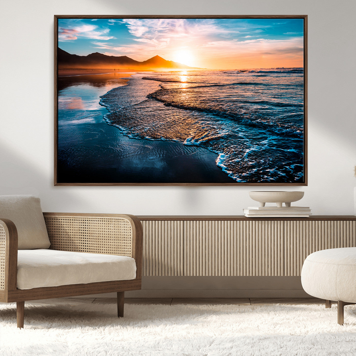 MGV-FC-36X24 - Beach Ocean Sunset on the Sea Wall Art Canvas, Beach Ocean Sunset Canvas Print