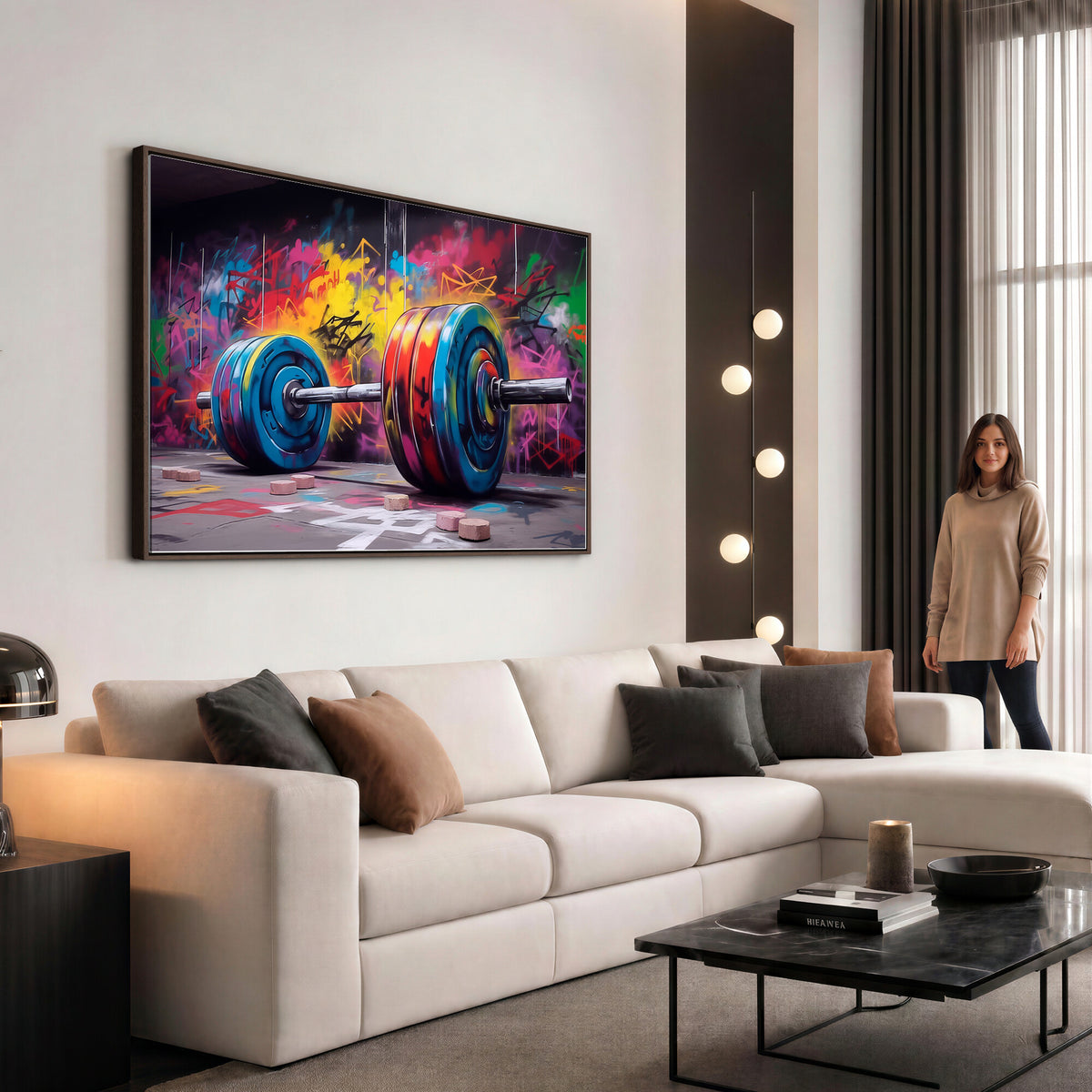 13549-MGV-CV-36X24 - Abstract Graffiti Barbell Canvas Wall Art | Urban Fitness Meets Bold Street Art
