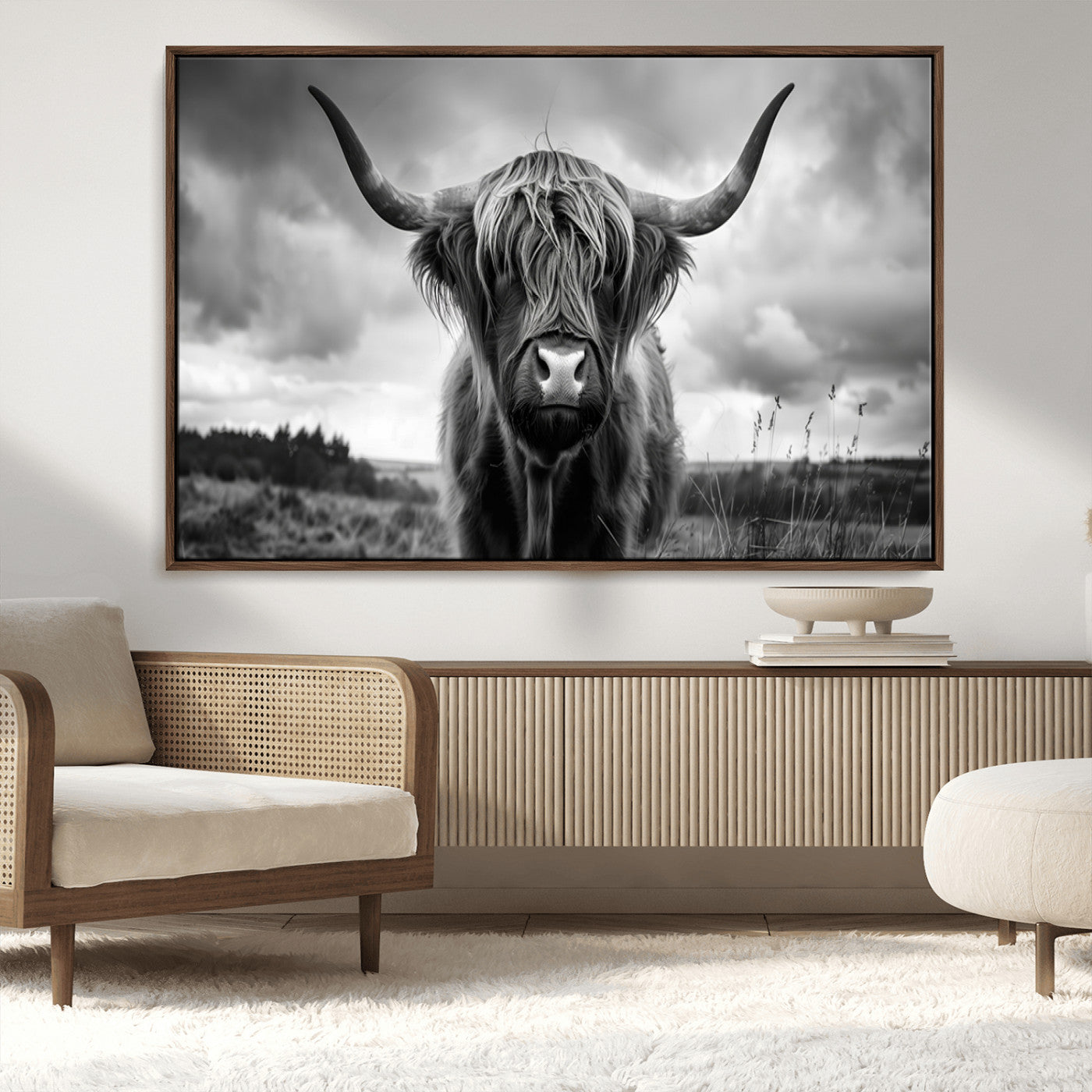 17924-MGV-FC-36X24_Walnut-Scottish Cow Wall Art Canvas Print | Longhorn Wall Art | Bighorn Animal Wall Art