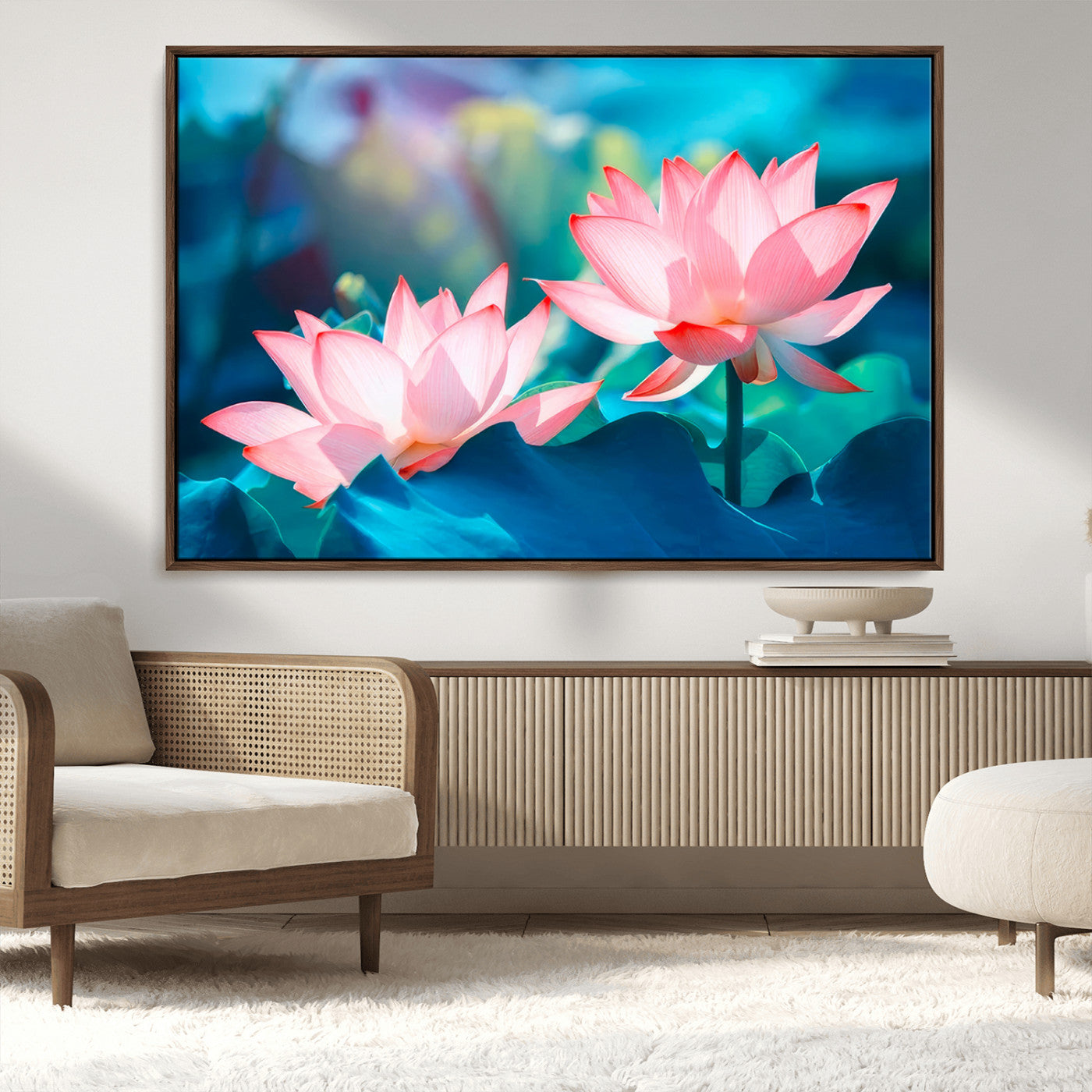 MGV-FC-36X24 - Pink Lotus Flower Canvas Wall Art | Vibrant Floral Wall Decor for Living Room, Office, or Bedroom | Large Botanical Art