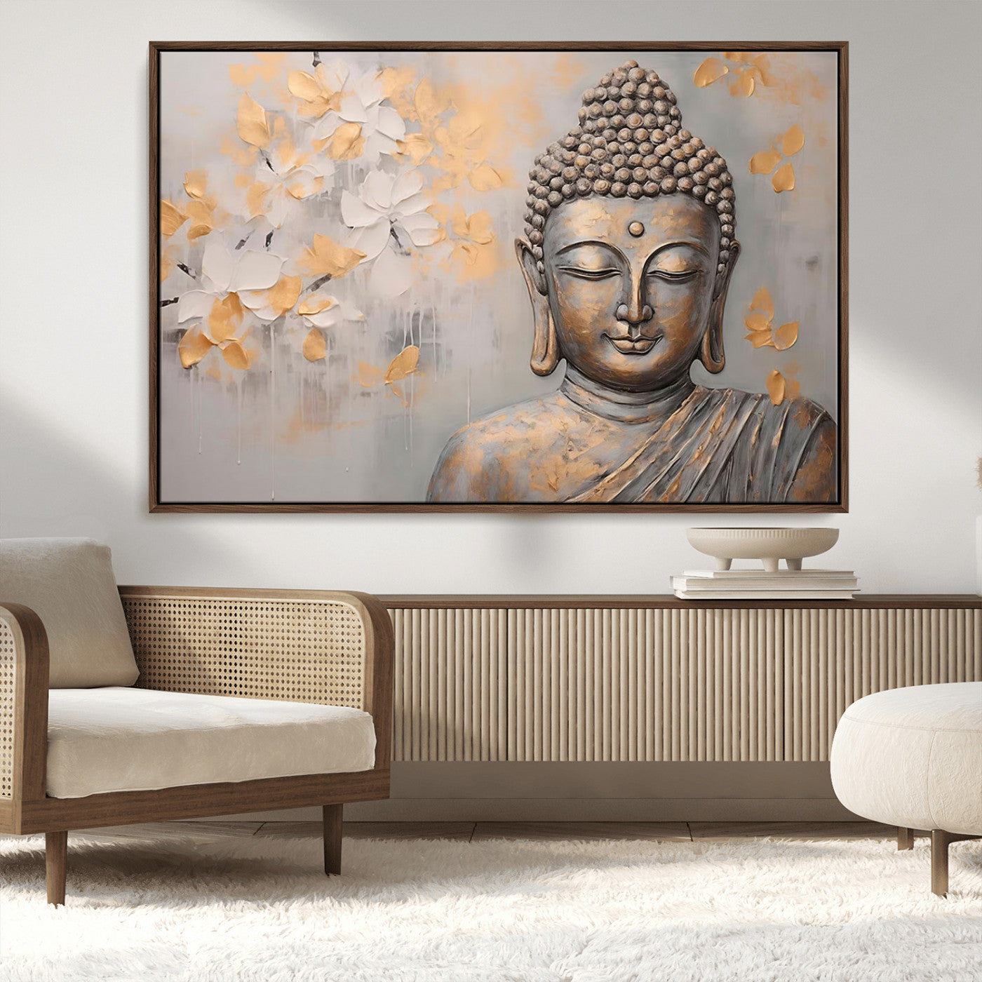 MGV-FC-36X24 - Abstract Buddha Statue Wall Art Canvas Print - Modern Meditation Decor for Living Room, Office, Yoga Studio Decor