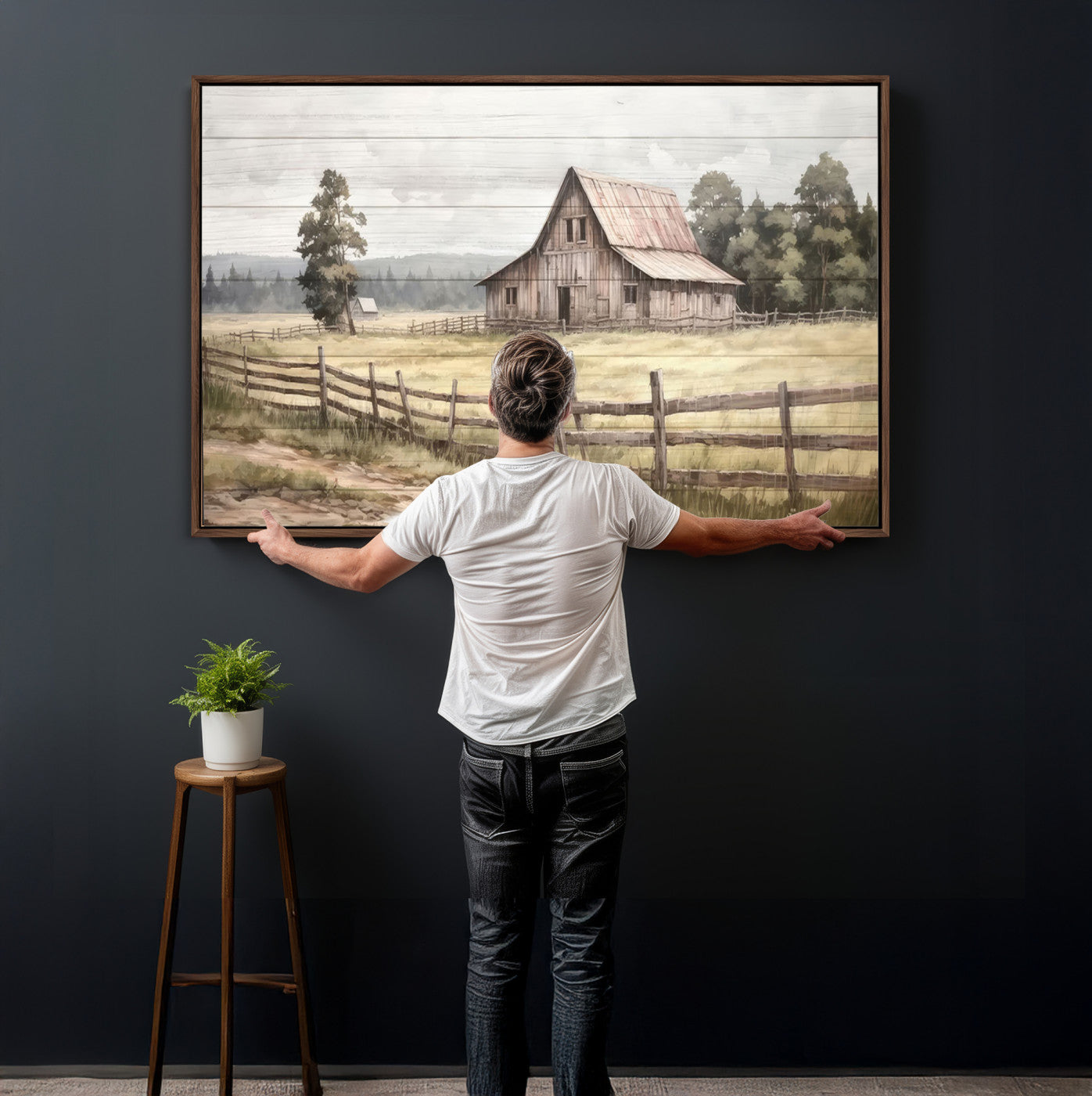 87489-MGV-CV-36X24 - Rustic Farmhouse Barn Wall Art | Framed Gallery Wrap Barn  Giclee Canvas Print for Farmhouse Decor