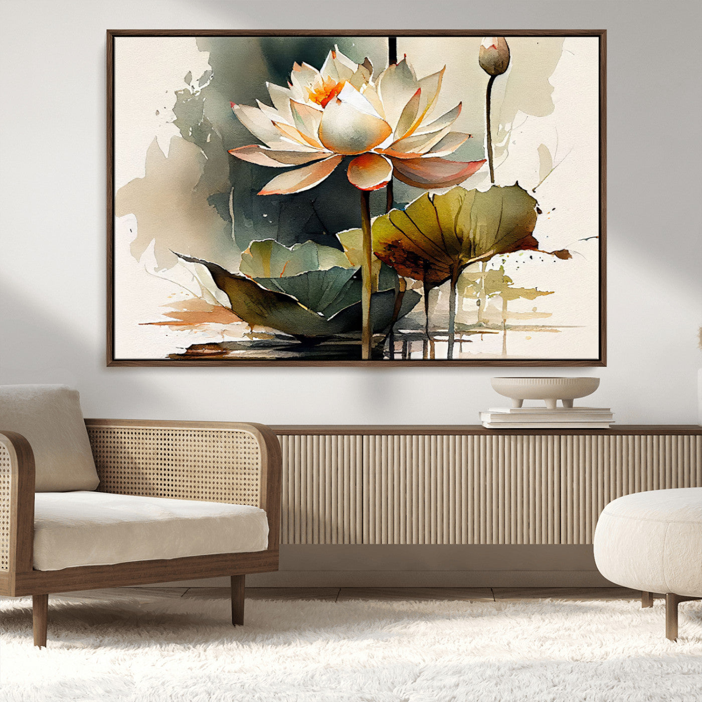 MGV-FC-36X24 - Lotus Flower Watercolor Canvas Print – A Symbol of Serenity and Growth, Captured in Soft Watercolors – Contemporary Wall Art for Tranquil Spaces