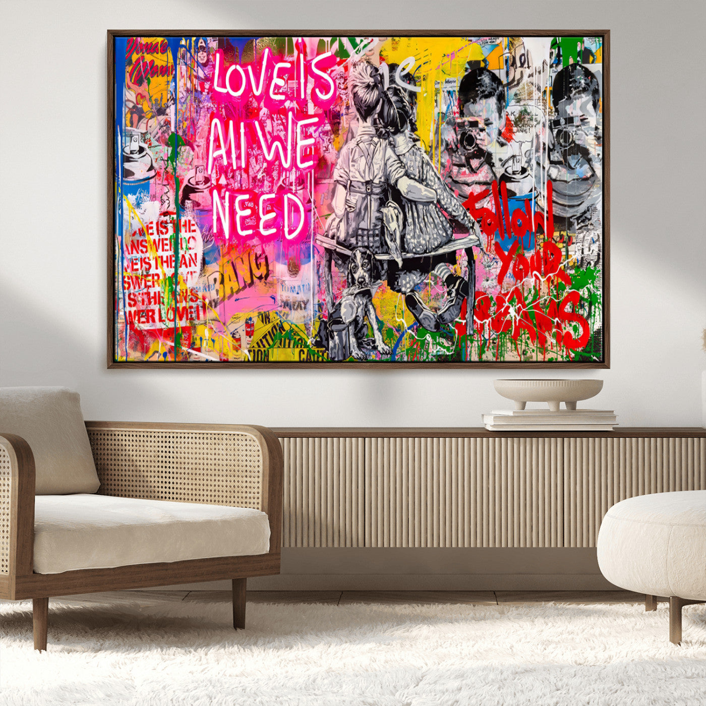MGV-FC-36X24 - Follow Your Dreams & Love is All We Need Graffiti Street Art Triptych | 3-Panel Colorful Urban Wall Art for Living Room, Office, Loft Graffiti Wall Art Print