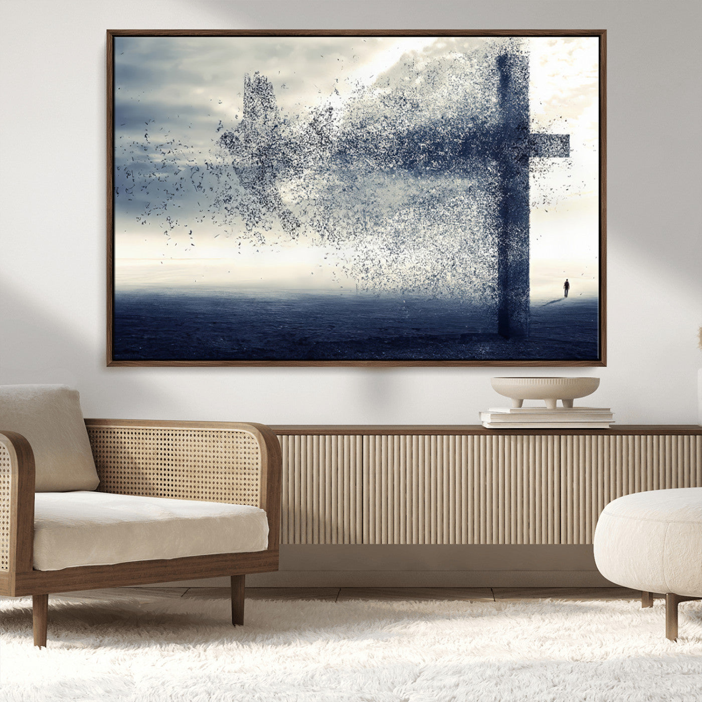 MGV-FC-36X24 - Jesus and the Fading Cross Wall Art Print – Symbol of Faith, Christian Wall Art Canvas Print, Framed and Ready to Hang