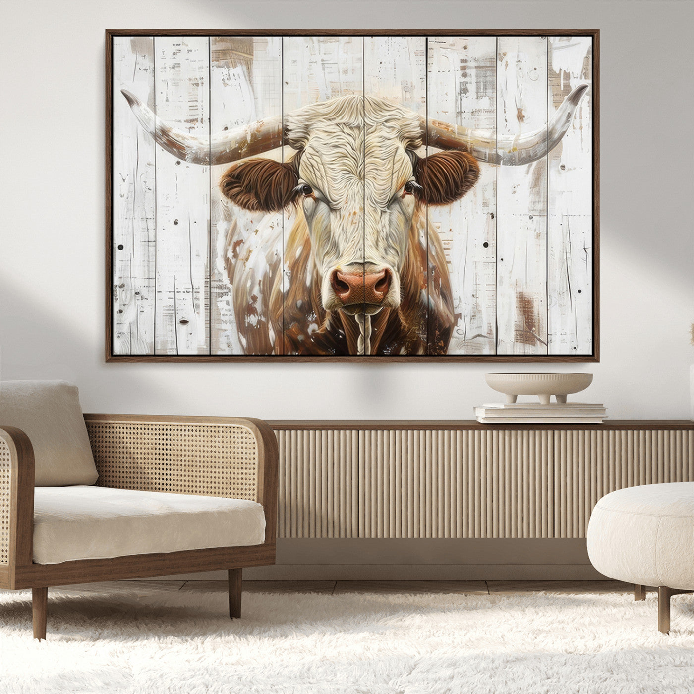 -Rustic Longhorn Bull Wall Art Canvas Set – Western-Inspired Farmhouse Décor - Ready to Hang