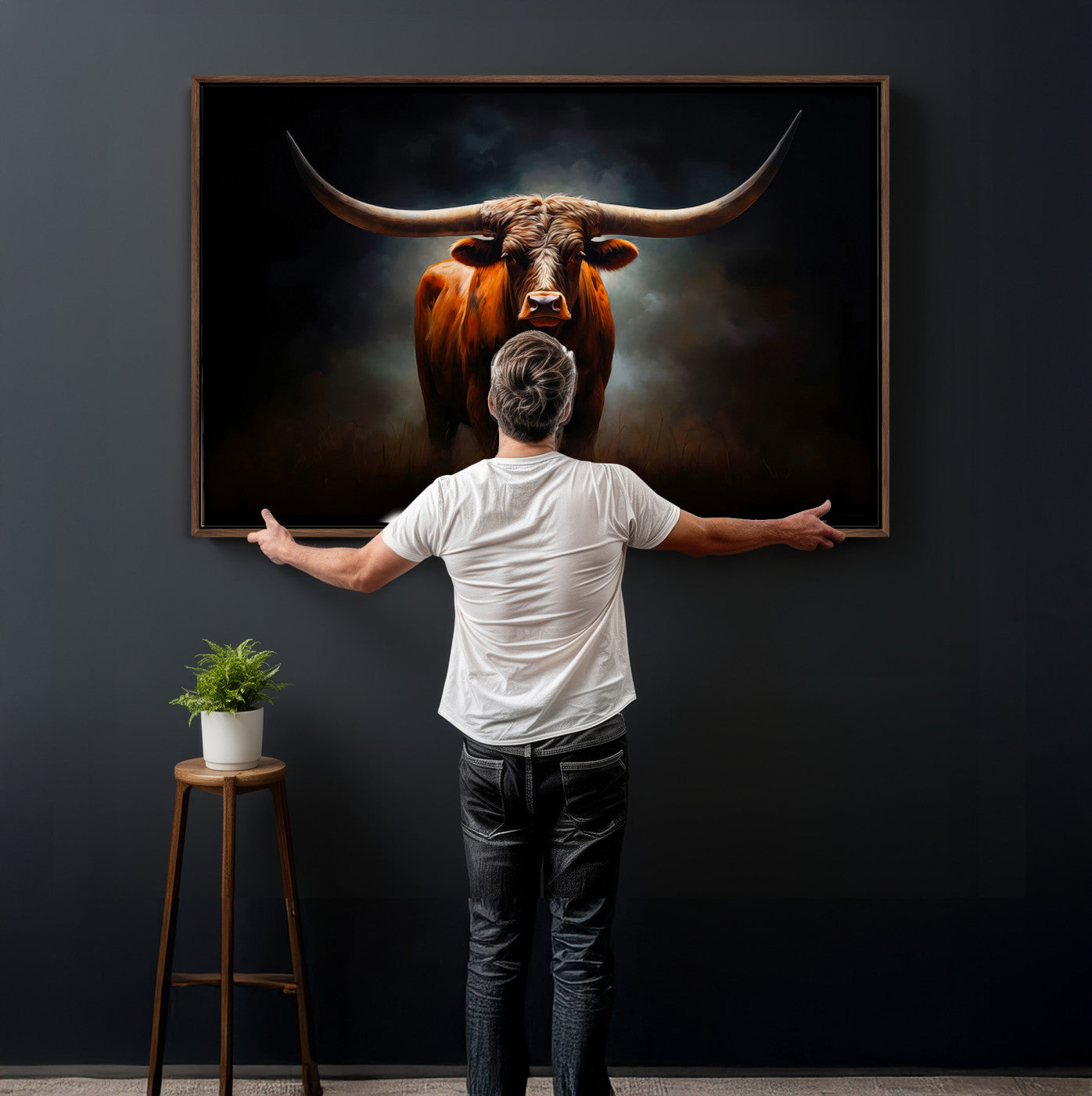 48896-MGV-CV-36X24 - Abstract Texas Longhorn Wall Art Print | 3-Panel Large Texas Longhorn Canvas Print for Living Room,