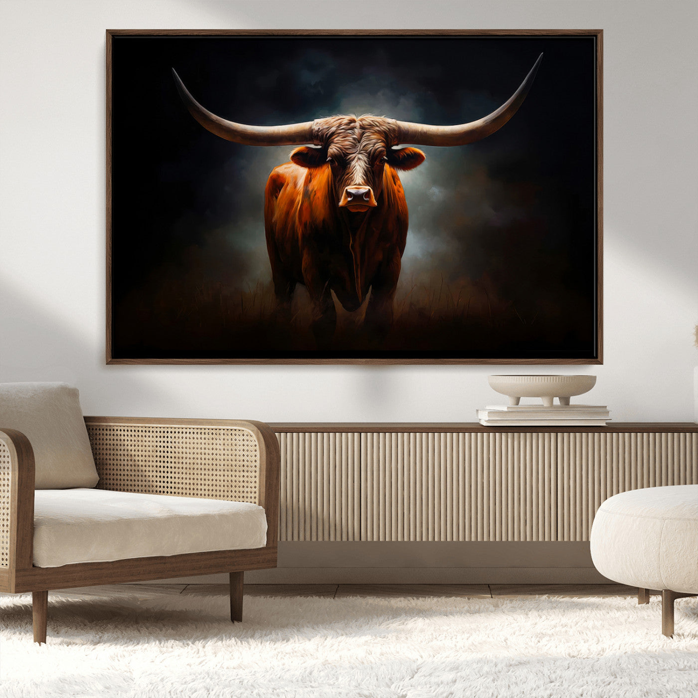MGV-FC-36X24 - Abstract Texas Longhorn Wall Art Print | 3-Panel Large Texas Longhorn Canvas Print for Living Room, Office  Farmhouse Decor | Framed Longhorn Wall Art
