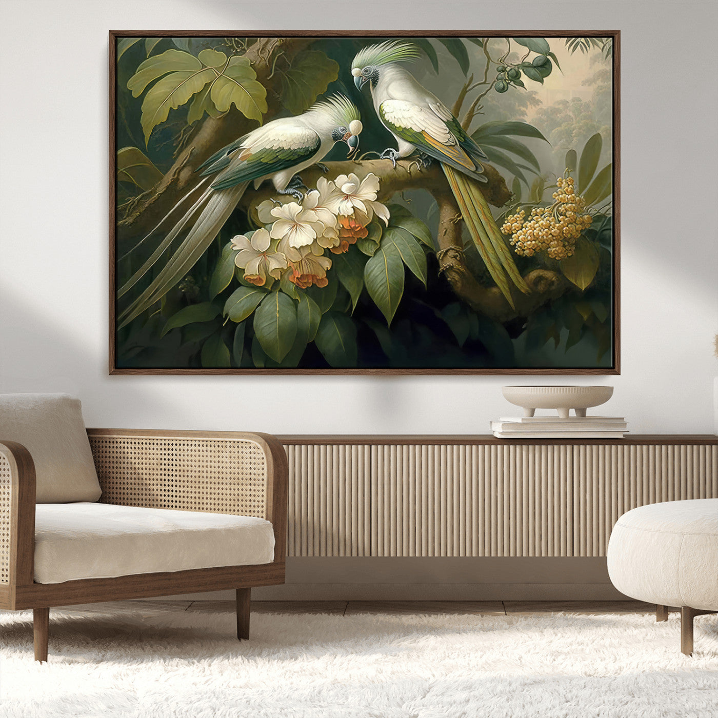84047-MGV-FC-36X24_Walnut-Tropical Paradise Print Wall Art Stunning Artwork of a Parrot in a Lush Forest with Beautiful