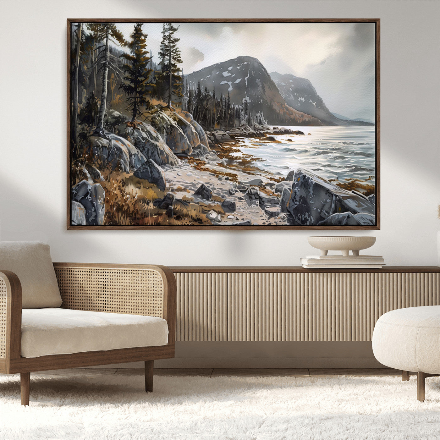 -Serene Coastal View of Acadia National Park - Stunning 3-Panel Wall Art Canvas Print, Framed, Ready