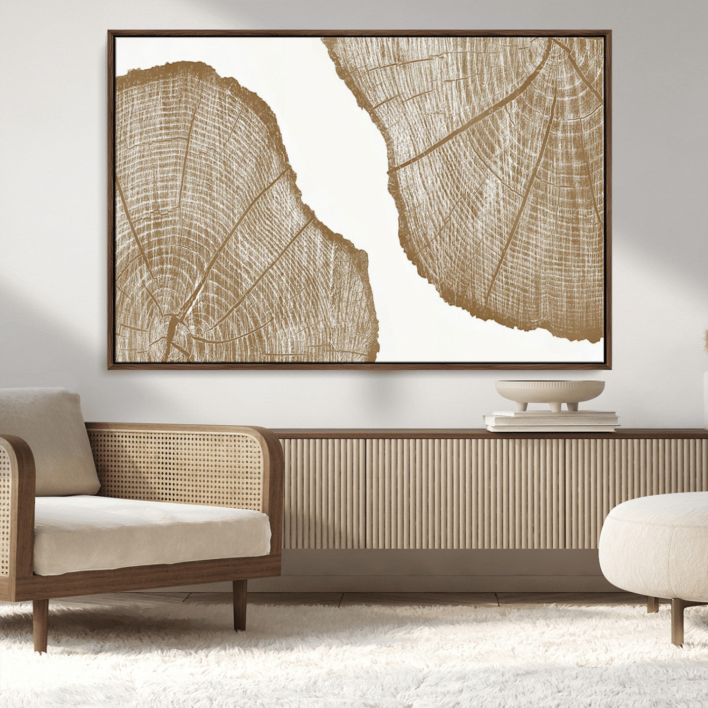 -Rustic Brown Tree Ring Wall Art Canvas Print – Framed and Ready to Hang – Elegant Nature-Inspired