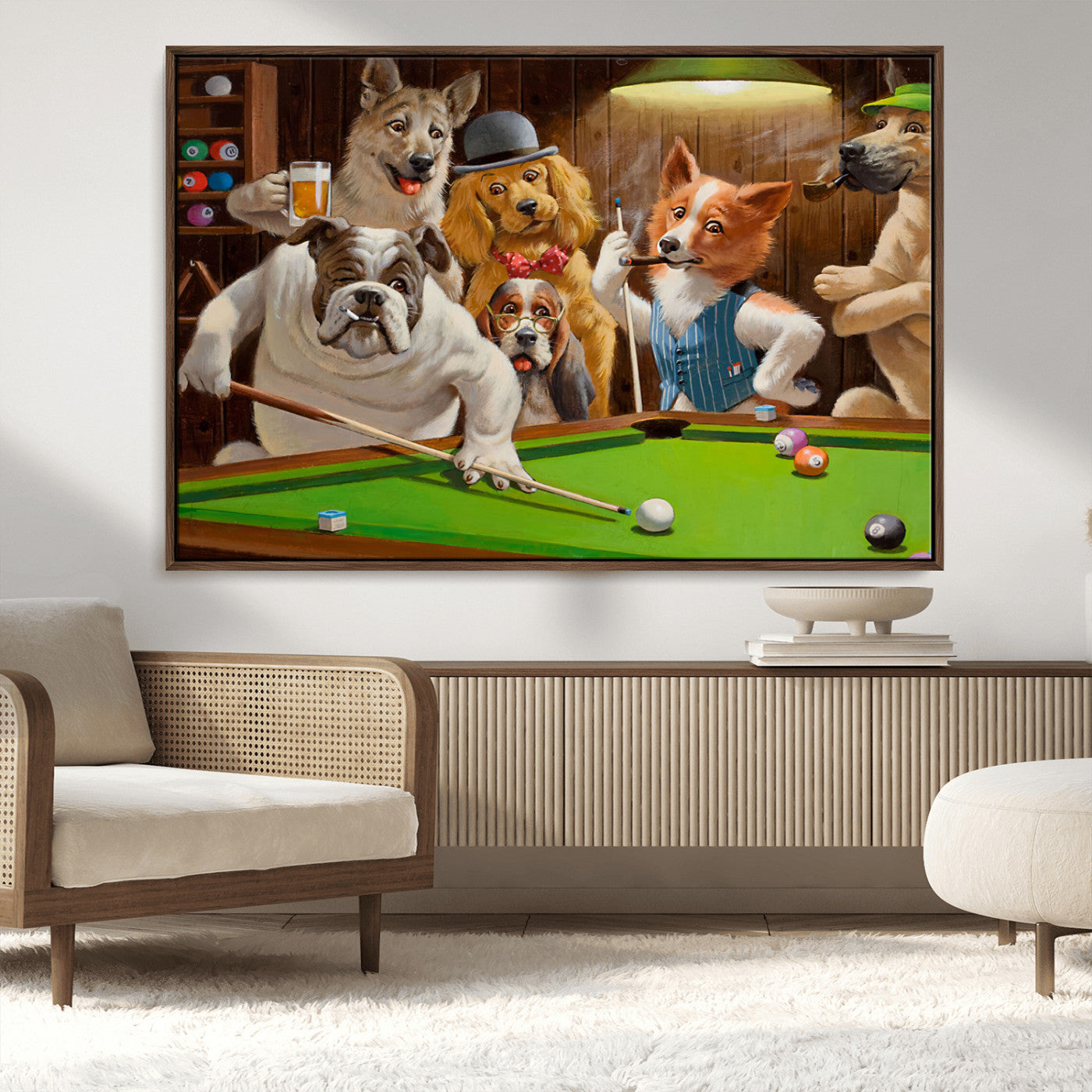 MGV-FC-36X24 - Dogs Playing Pool Canvas Wall Art Funny Gifts Dog Print