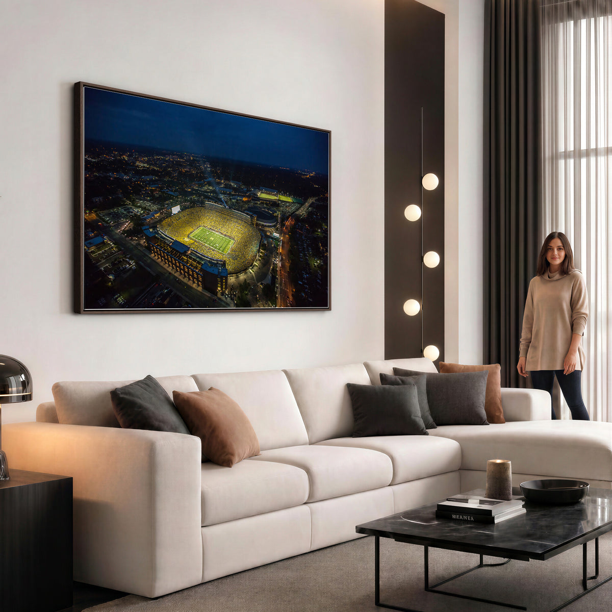 33588-MGV-CV-36X24 - Michigan Stadium Night Game Wall Art | Sports Arena Aerial View Canvas