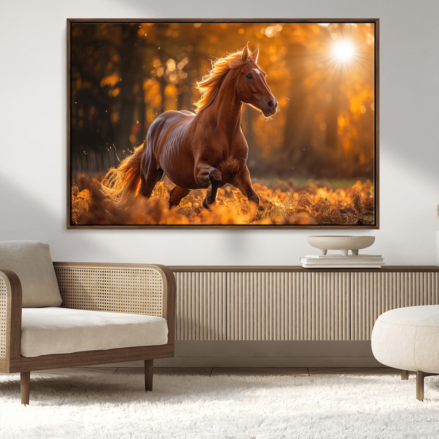 -Running Horse Sunset Forest Wall Art Canvas Print