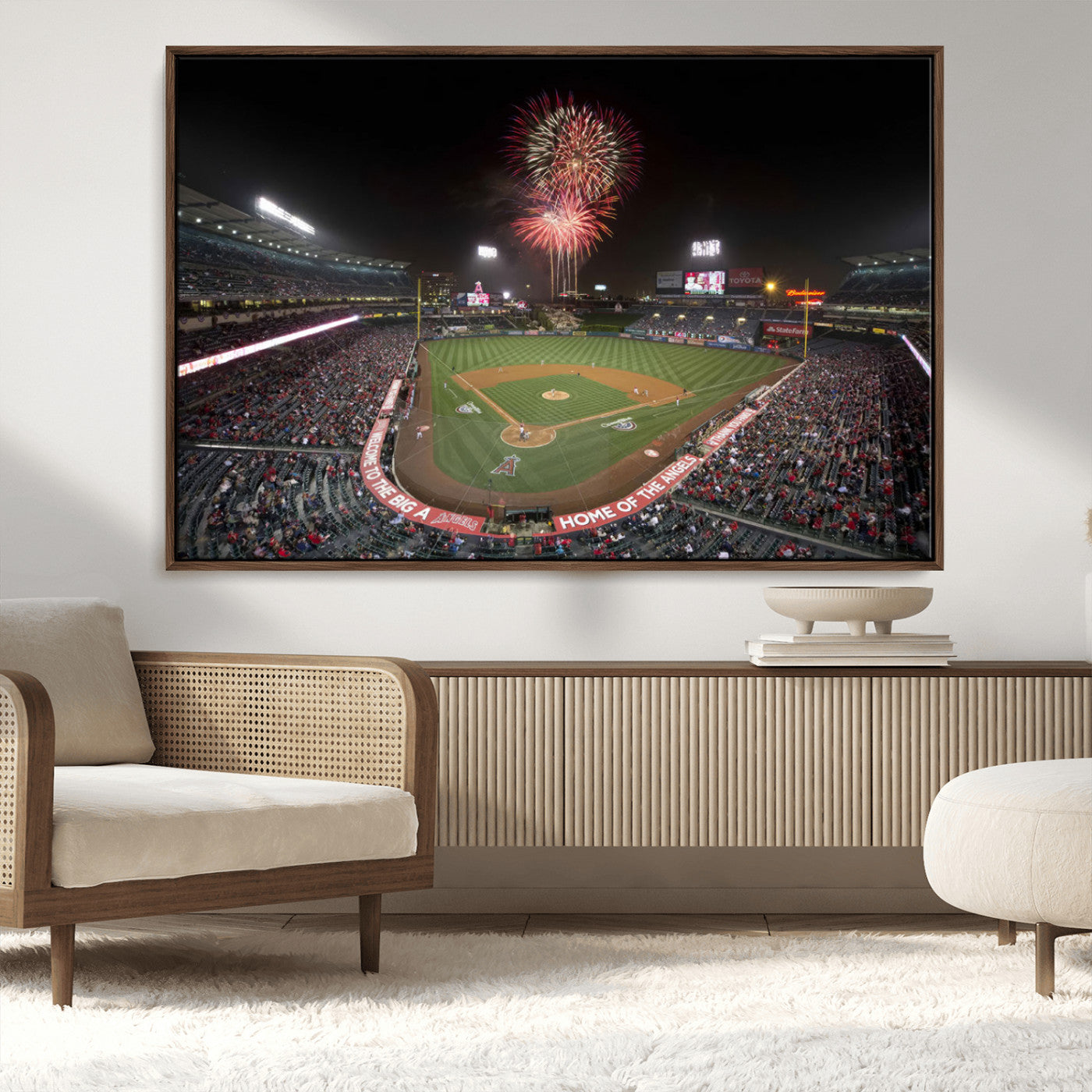 MGV-FC-36X24 - Fireworks at Angel Stadium – Los Angeles Angels Night Game Canvas Print, Framed, Ready to Hang