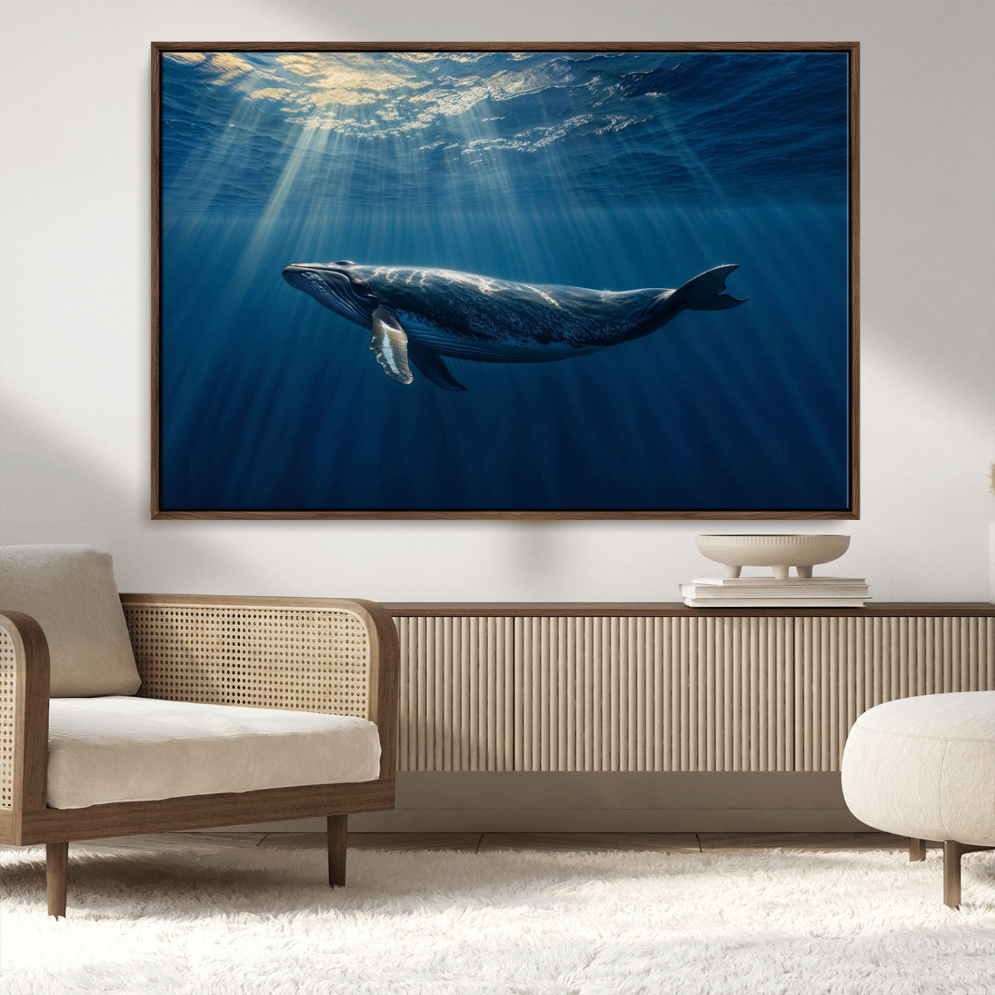 -Whale under Ocean Wall Art Canvas Print