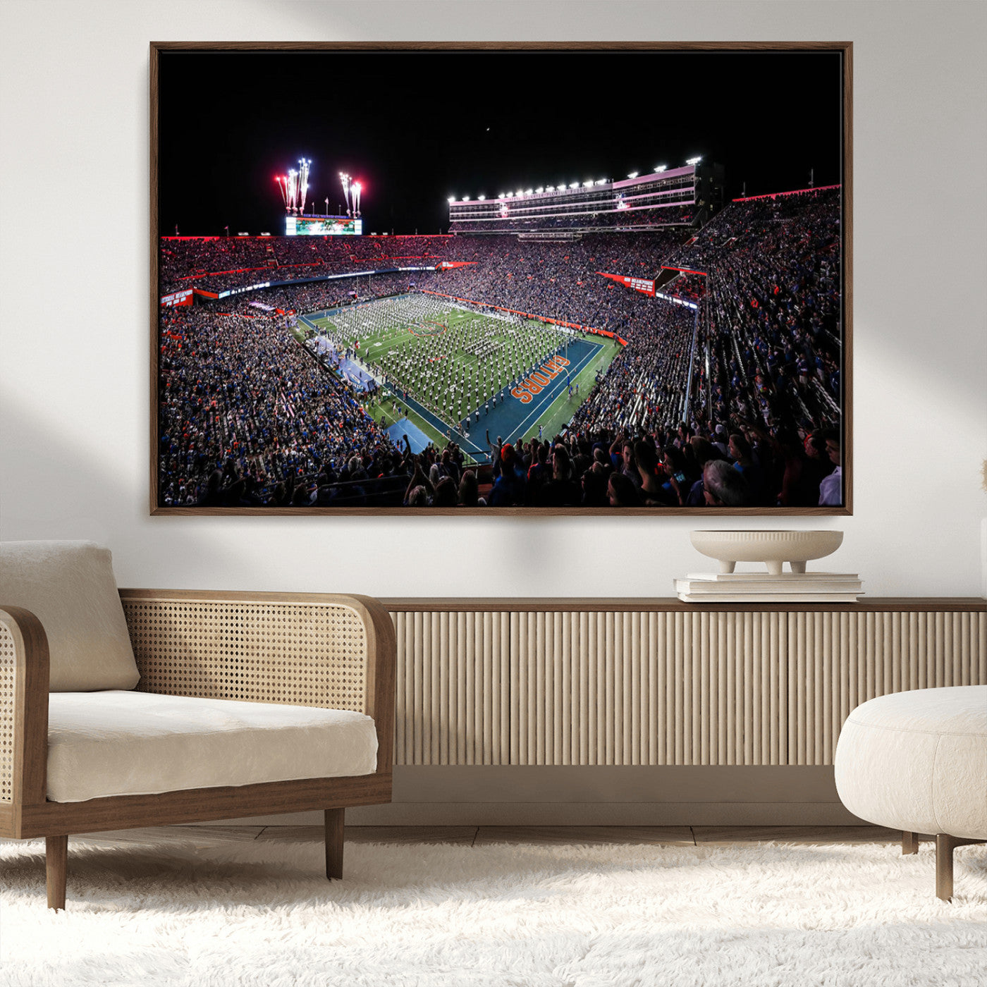 MGV-FC-36X24 - Ben Hill Griffin Stadium Night Game Triple Canvas Wall Art - Florida Gators Football Match