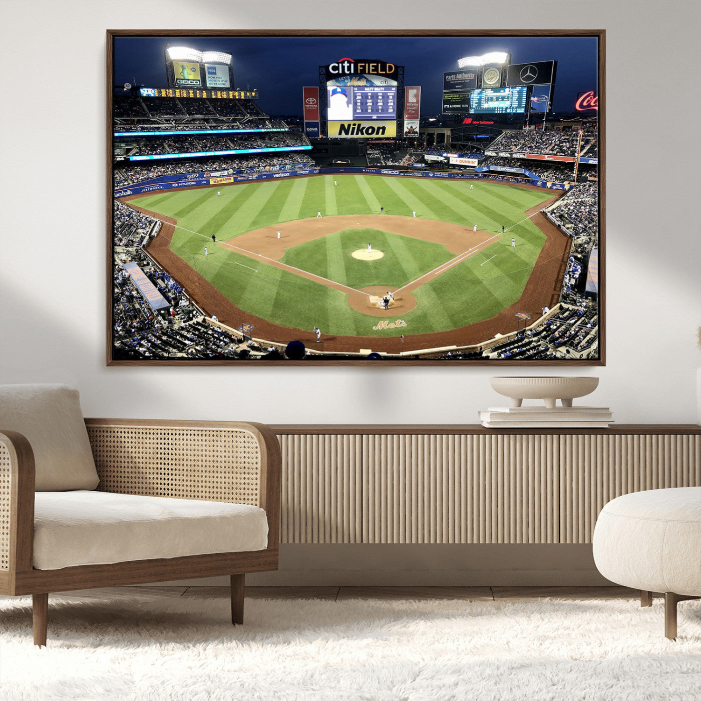 MGV-FC-36X24 - Citi Field Wall Art Print | 3-Panel New York Mets Baseball Stadium Canvas Print | Framed Sports Decor for Living Room, Man Cave, or Office Decor