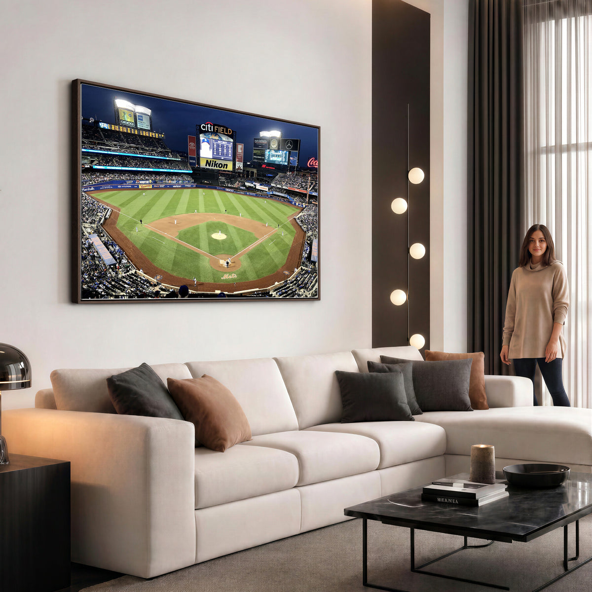 87666-MGV-CV-36X24 - Citi Field Wall Art Print | 3-Panel New York Mets Baseball Stadium Canvas Print | Framed Sports