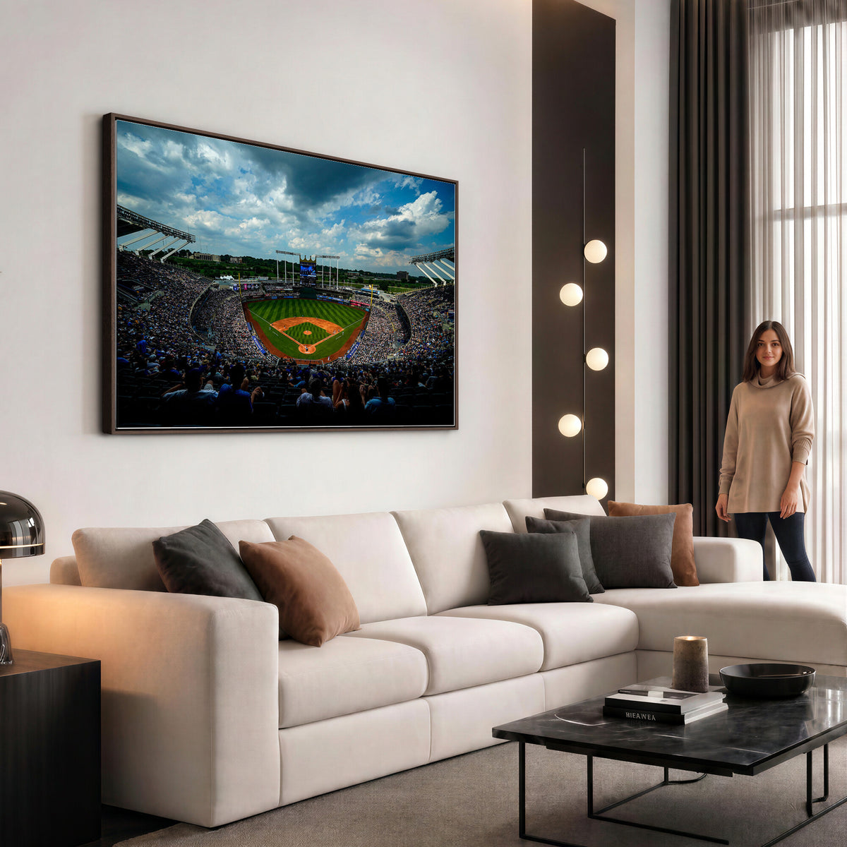37127-MGV-CV-36X24 - 3-Panel Kauffman Stadium Wall Art Print | Large Kansas City Royals Baseball Canvas