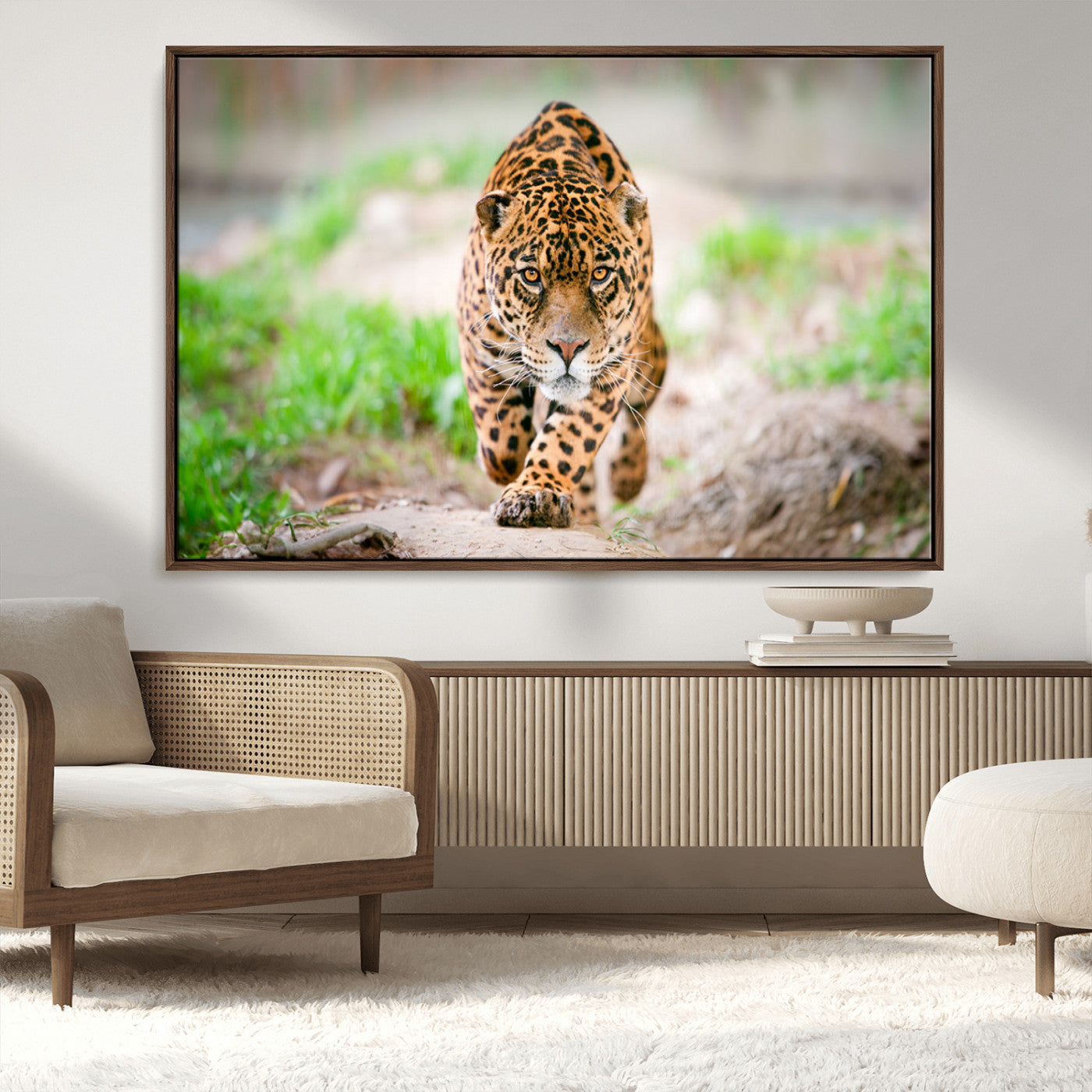 MGV-FC-36X24 - Leopard on the Prowl - Stunning Large Framed Canvas Wall Art for Living Room, Bedroom, or Office Décor, Vibrant Wildlife Print, Ready to Hang