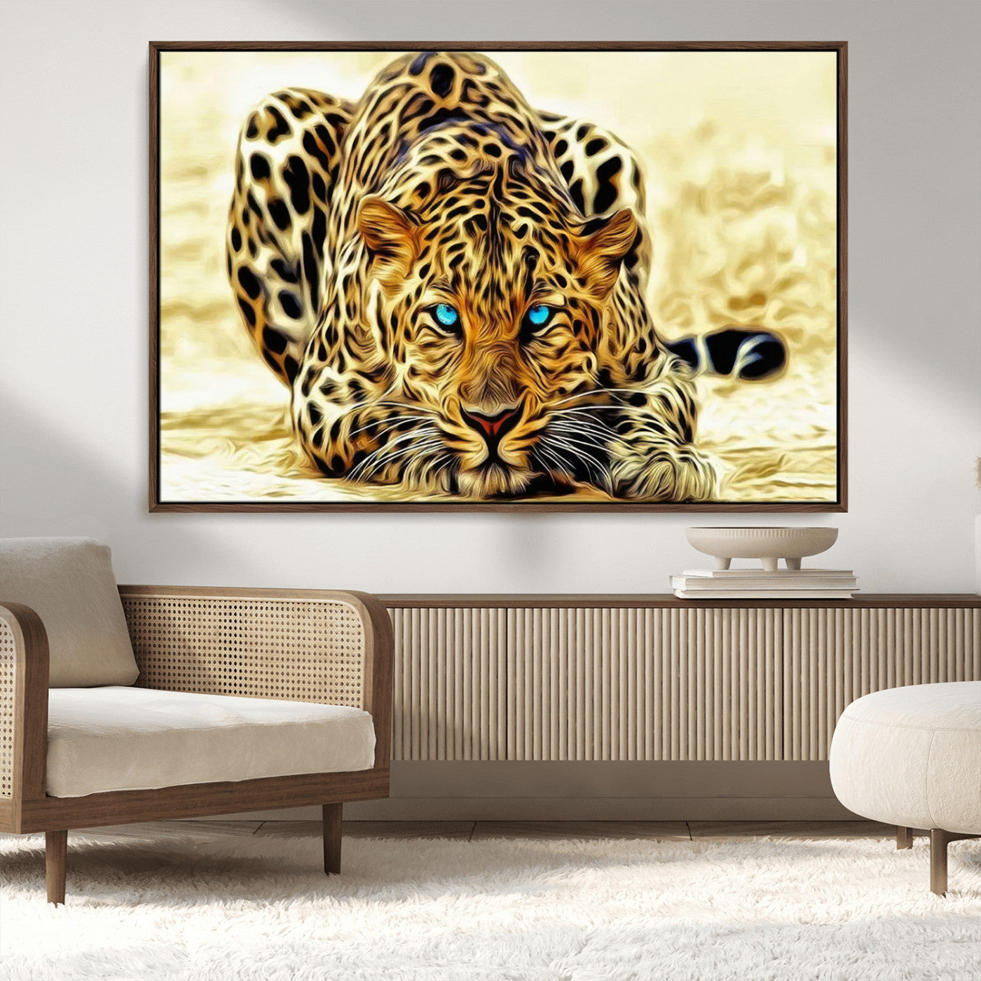 -Blue-Eyed Leopard Canvas Wall Art - Framed Animal Print Ready to Hang - Fierce and Bold Decor for