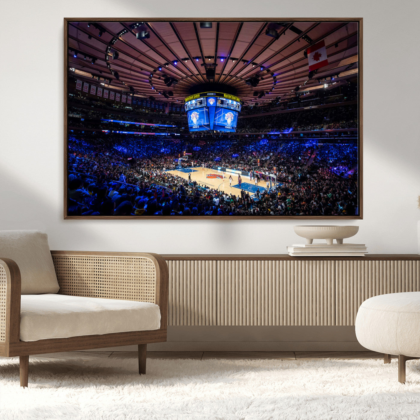 MGV-FC-36X24 - Madison Square Garden Basketball Arena Print - Madison Square Garden Basketball Game Triple Canvas Wall Art - NBA Match Atmosphere