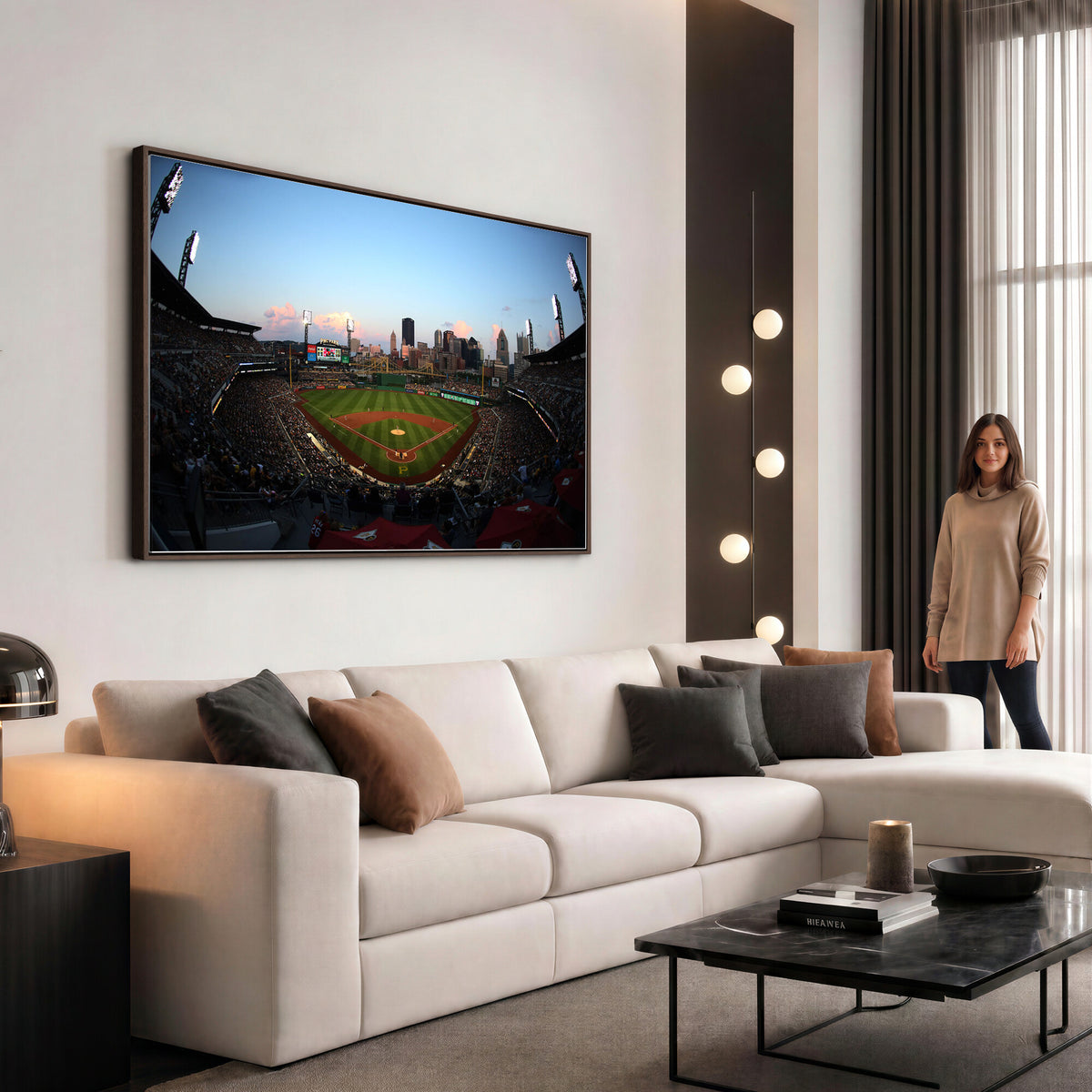 67670-MGV-CV-36X24 - PNC Park Evening Game Triple Canvas Wall Art | Pittsburgh Pirates MLB Stadium