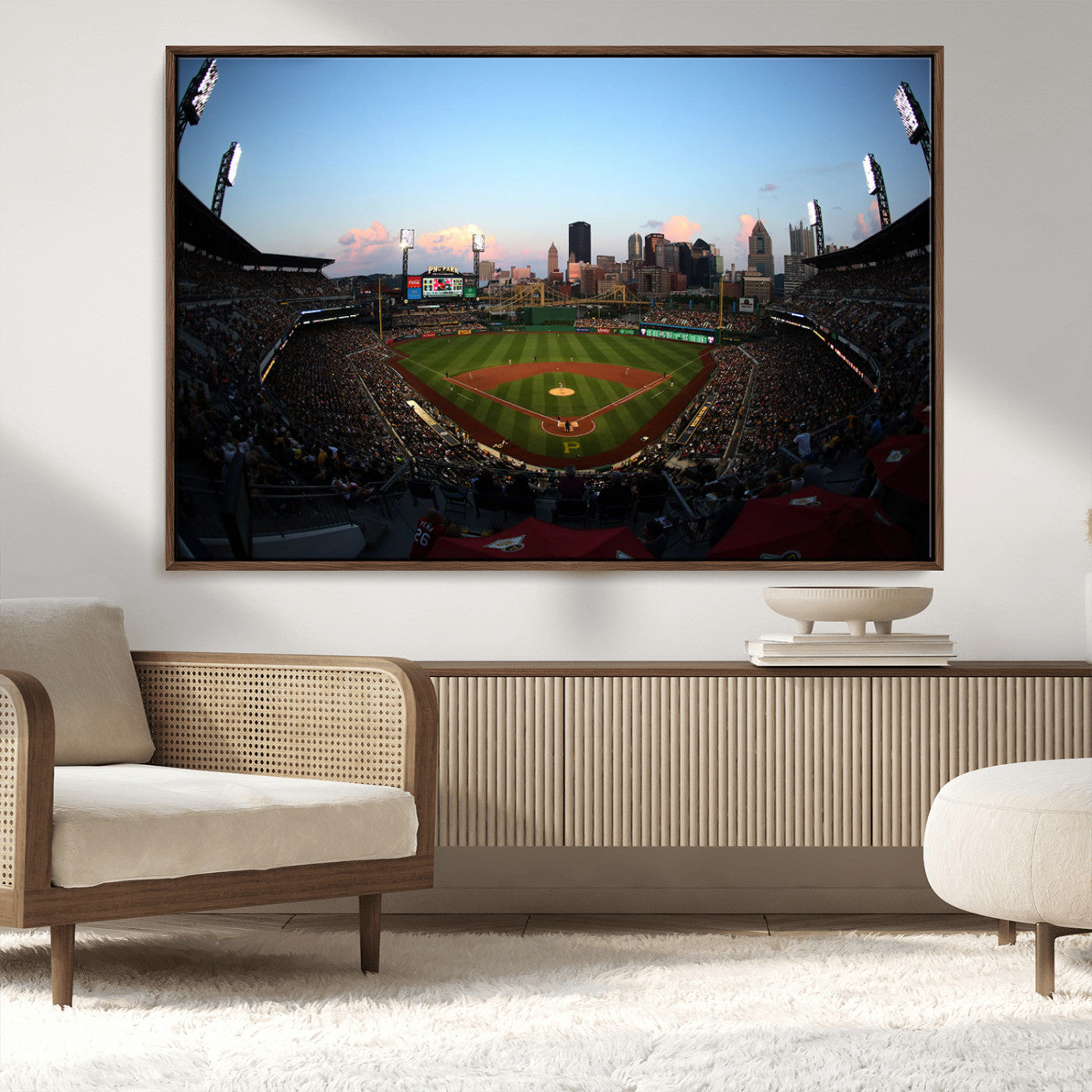 MGV-FC-36X24 - PNC Park Evening Game Triple Canvas Wall Art - Pittsburgh Pirates MLB Match - PNC Park Stadium Wall Art Canvas Print