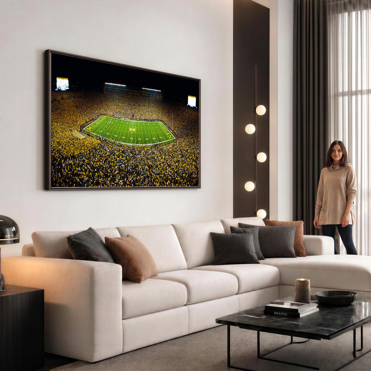 26166-MGV-CV-36X24 - Stadium in Michigan Wall Art Canvas Print, Framed American Football Stadium Art