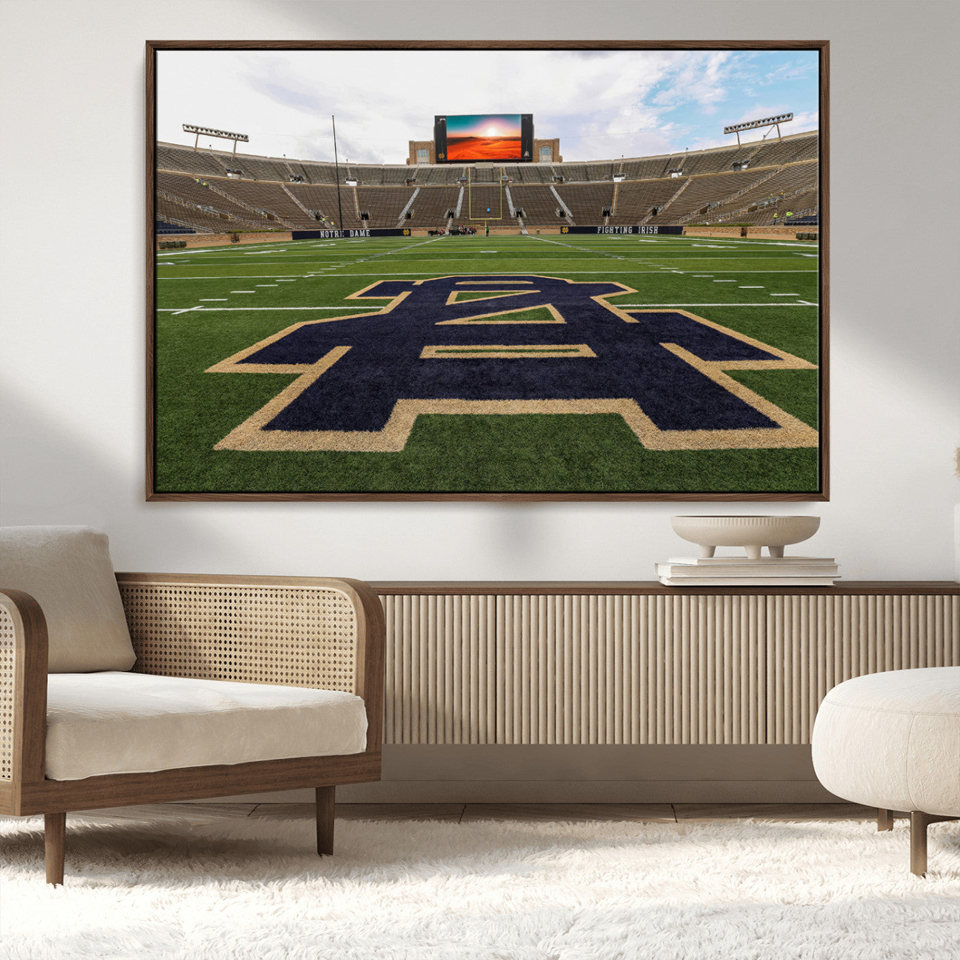 MGV-FC-36X24 - Notre Dame Stadium Giclee Canvas Print | Triptych Wall Art Featuring Iconic Notre Dame Football Field | Ready-to-Hang Sports Stadium Decor
