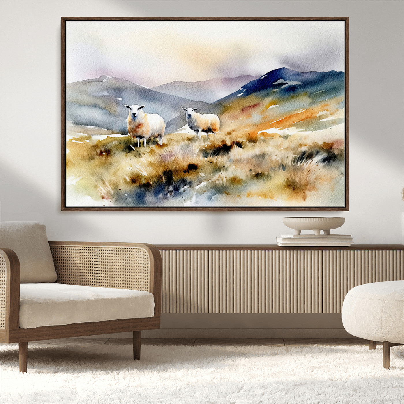 -Watercolor Sheep for Farmhouse Decor Wall Art Canvas Print, Mountain Wall Art Print