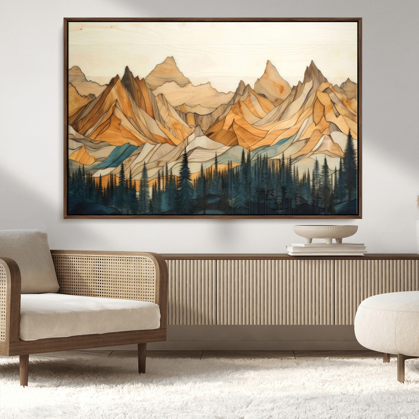-Rustic Wood Mountain Wall Art Print | Triptych Giclee Print Featuring Handcrafted Forest and