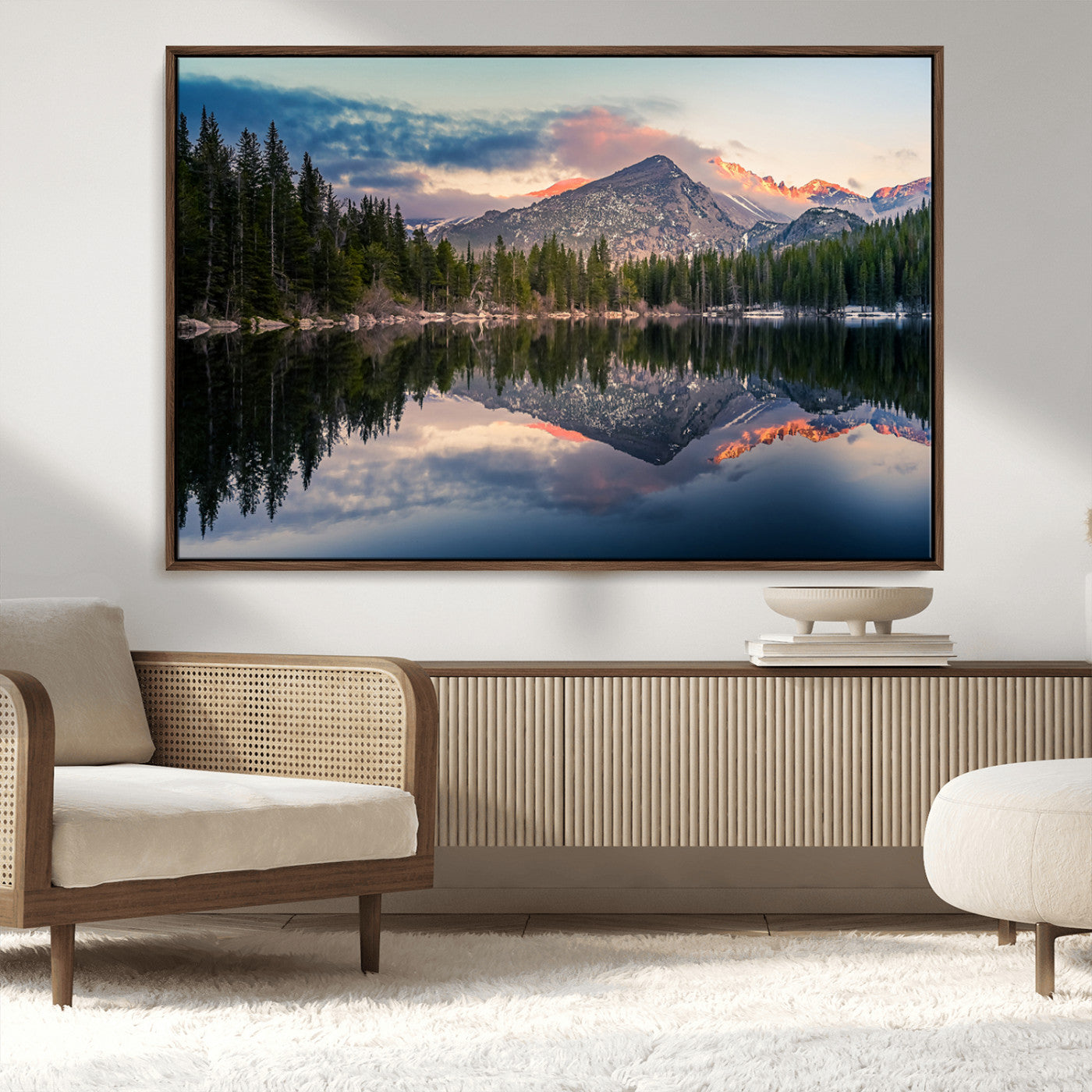 -Bear Lake Reflection at Rocky Mountain National Park Wall Art Canvas Print, Scenic Mountain