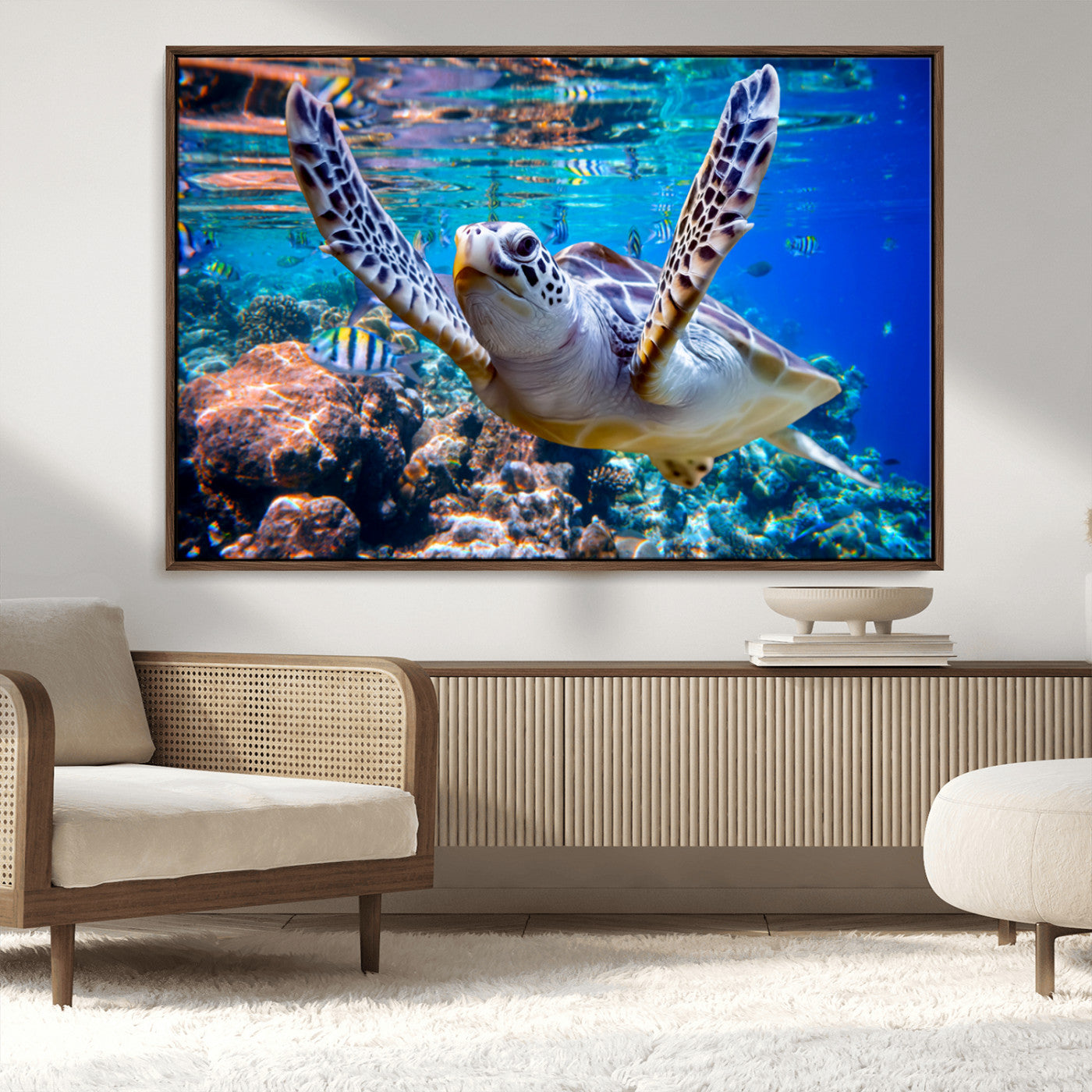 MGV-FC-36X24 - Underwater Sea Turtle Wall Art Canvas Print – Vibrant Ocean Coral Reef Décor, Ready to Hang