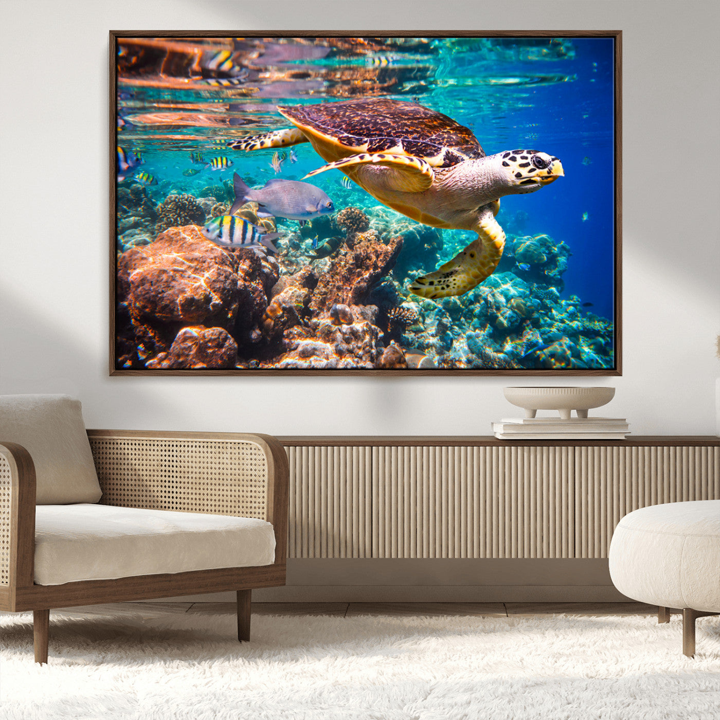 MGV-FC-36X24 - Sea Turtle Wall Art Canvas Print – Vibrant Ocean Coral Reef Décor, Ready to Hang