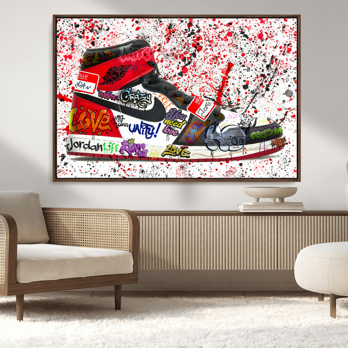 MGV-FC-36X24 - Jordan Shoes Graffiti Wall Art Canvas Print- Jordan Graffiti Canvas Wall Art - Framed Perfect for Sneaker heads and Urban Art Lovers