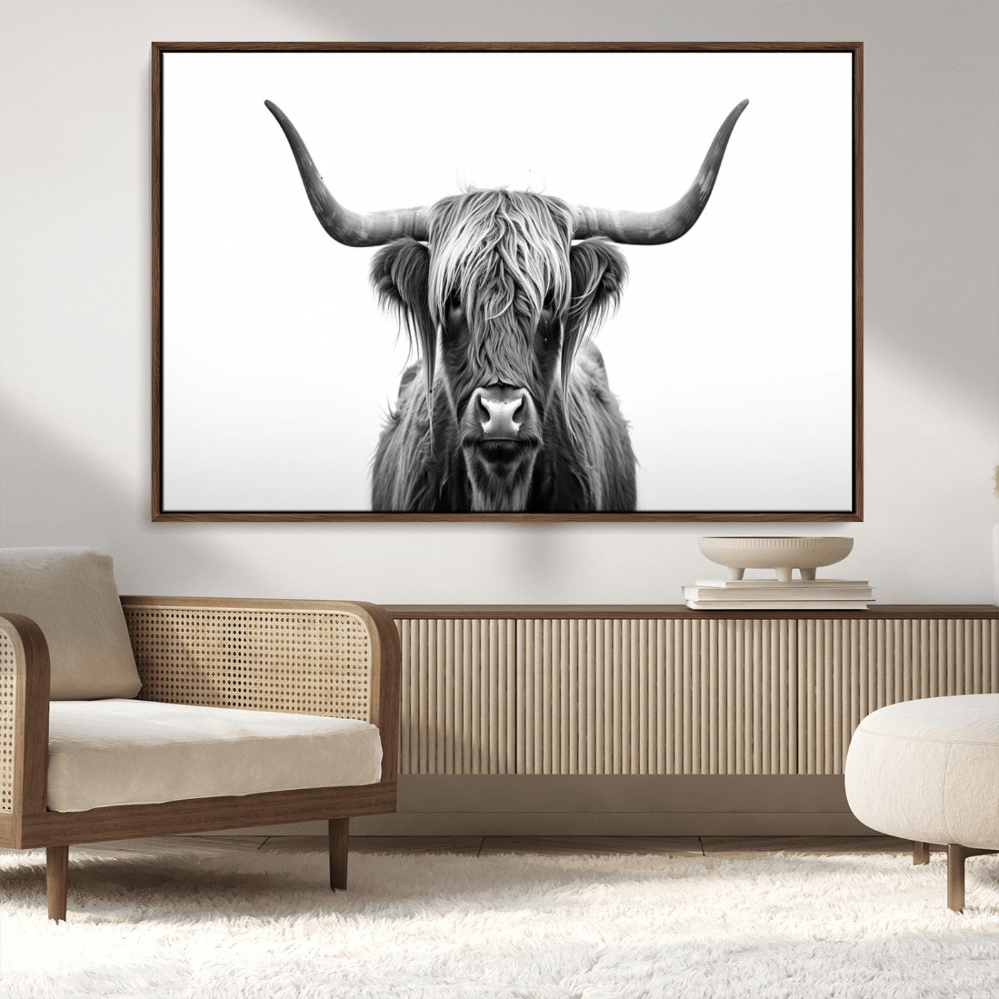 MGV-FC-36X24 - Highland Wall Art Canvas Print – Minimalist Black and White Farmhouse Décor, Ready to Hang