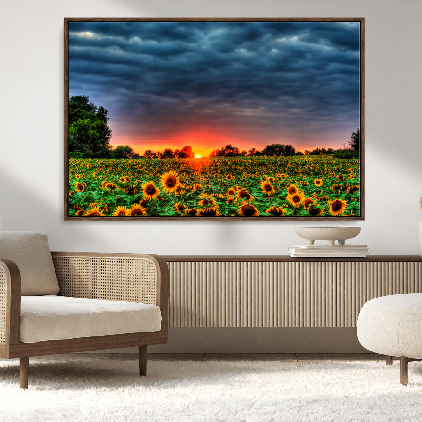 MGV-FC-36X24 - Golden Sunflower Field at Sunset – Breathtaking Sky and Vibrant Flowers, Ready to Hang Wall Art
