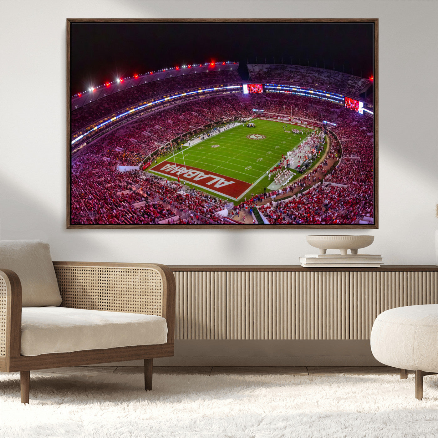 MGV-FC-36X24 - Bryant-Denny Stadium Night Game Triple Canvas Wall Art - Alabama Crimson Tide Football Match