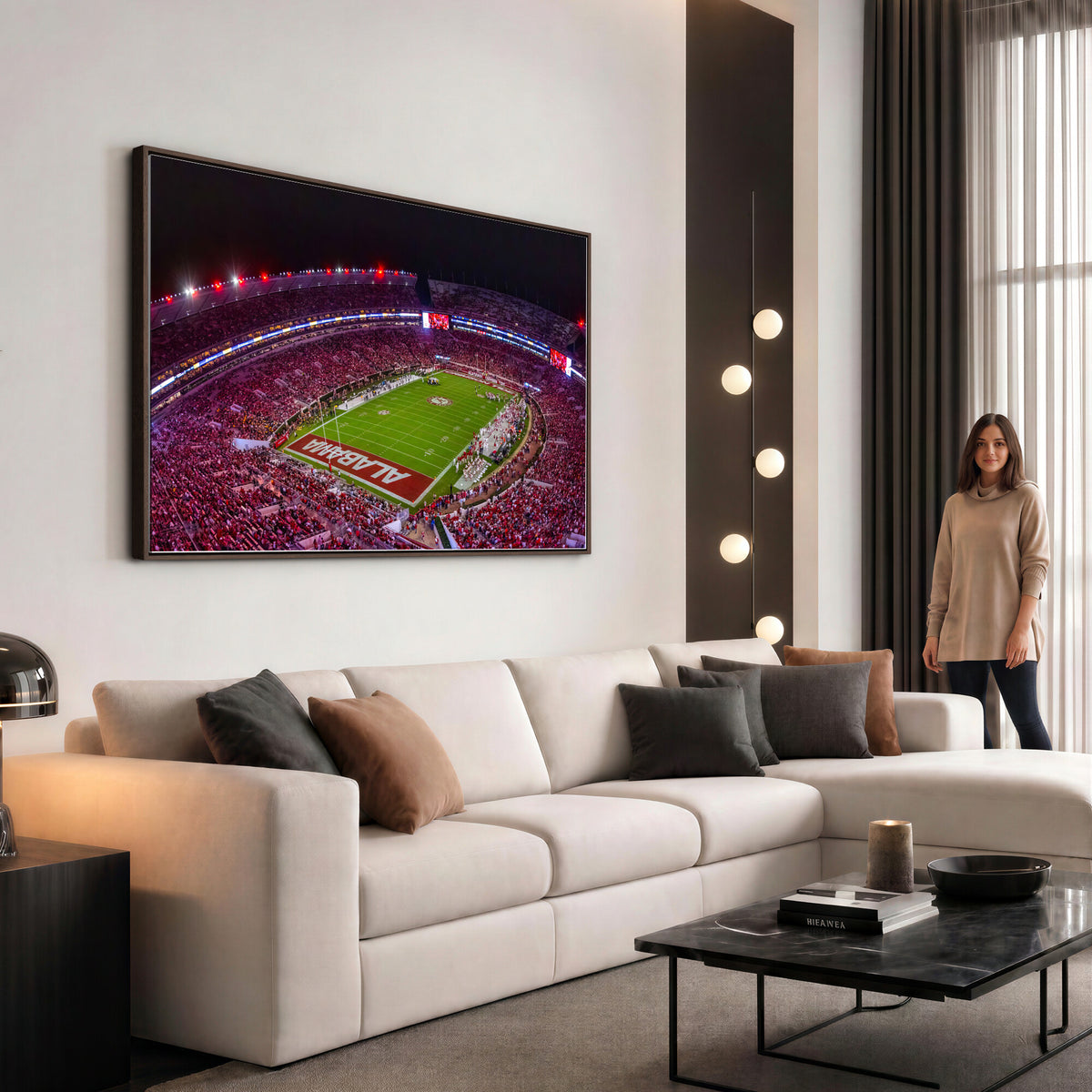 11343-MGV-CV-36X24 - Bryant-Denny Stadium Night Game Triple Canvas Wall Art | Alabama Crimson Tide Football