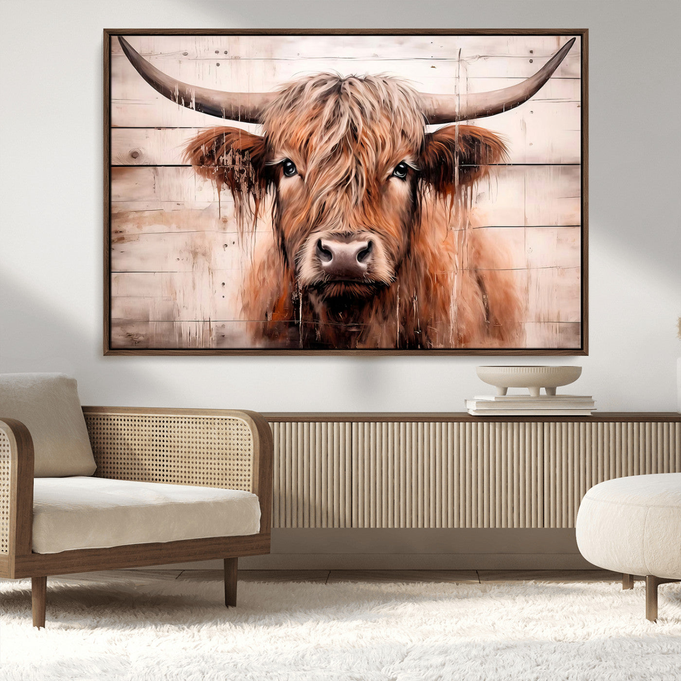 MGV-FC-36X24 - Vintage Scottish Highland Cow Cattle Art Print Farmhouse Wall Art Canvas Print