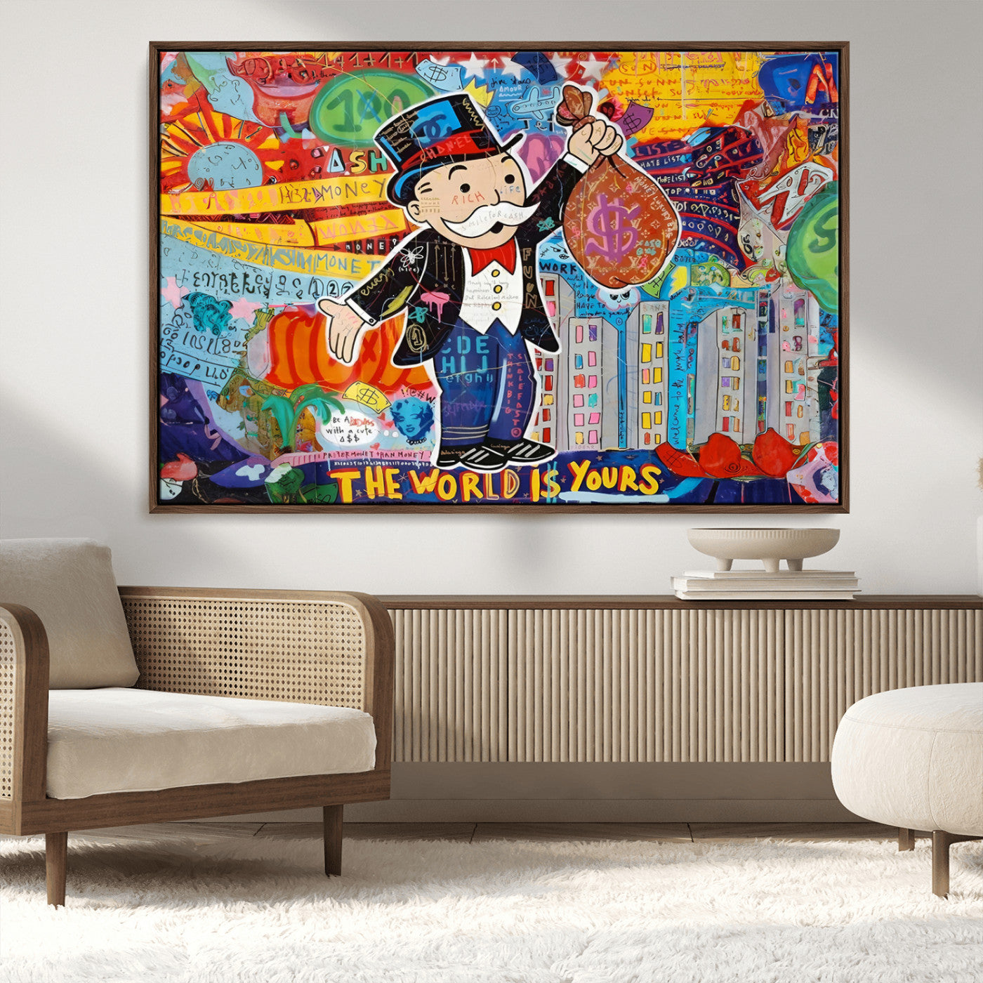 MGV-FC-36X24 - Pop Art Monopoly Man Canvas Wall Art Print - Bold and Colorful Street Art-Inspired Decor for Living