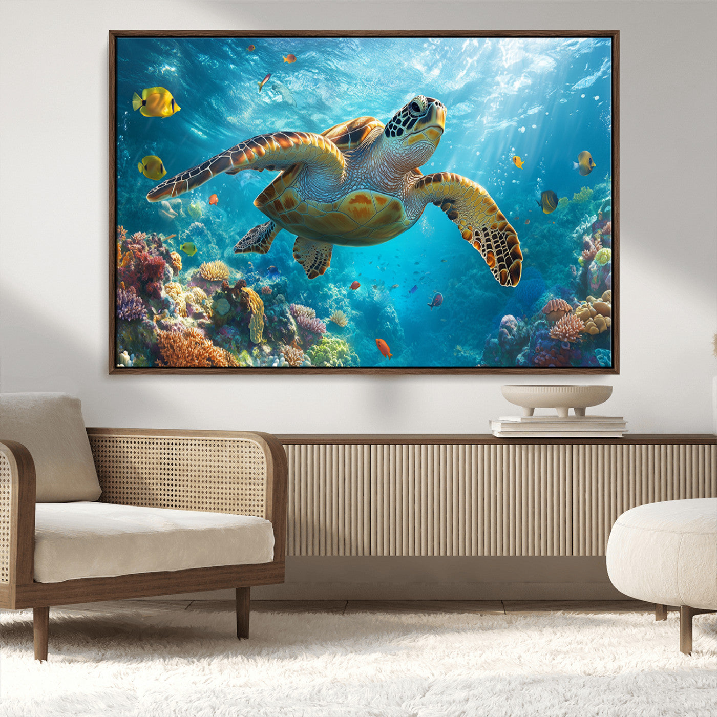 MGV-FC-36X24 - Sea Turtle Underwater Canvas Wall Art Print - Vibrant Ocean Wildlife Decor, Marine Wall Art