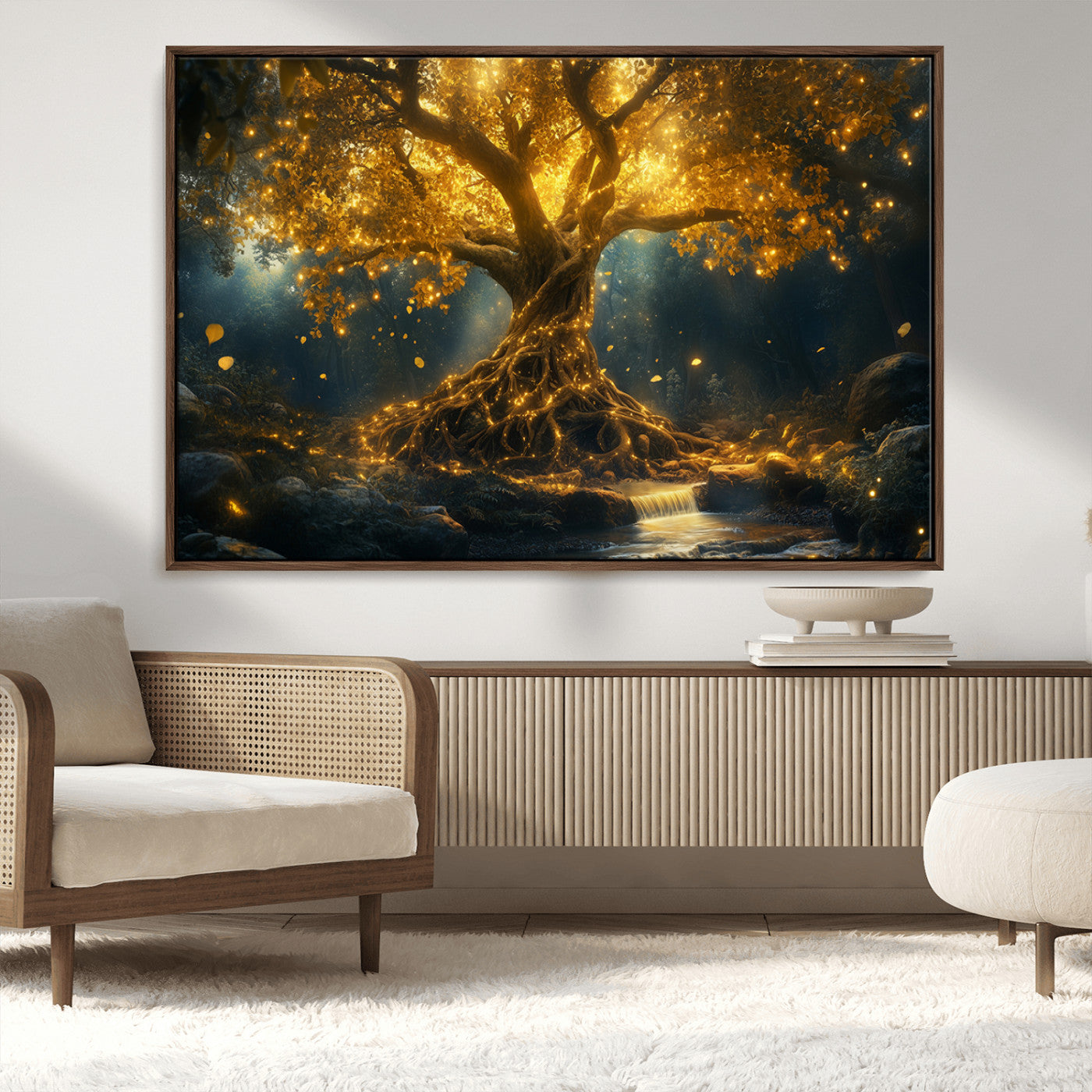 MGV-FC-36X24 - Golden Tree of Life Canvas Wall Art Print - Majestic Glowing Tree Wall Art Print
