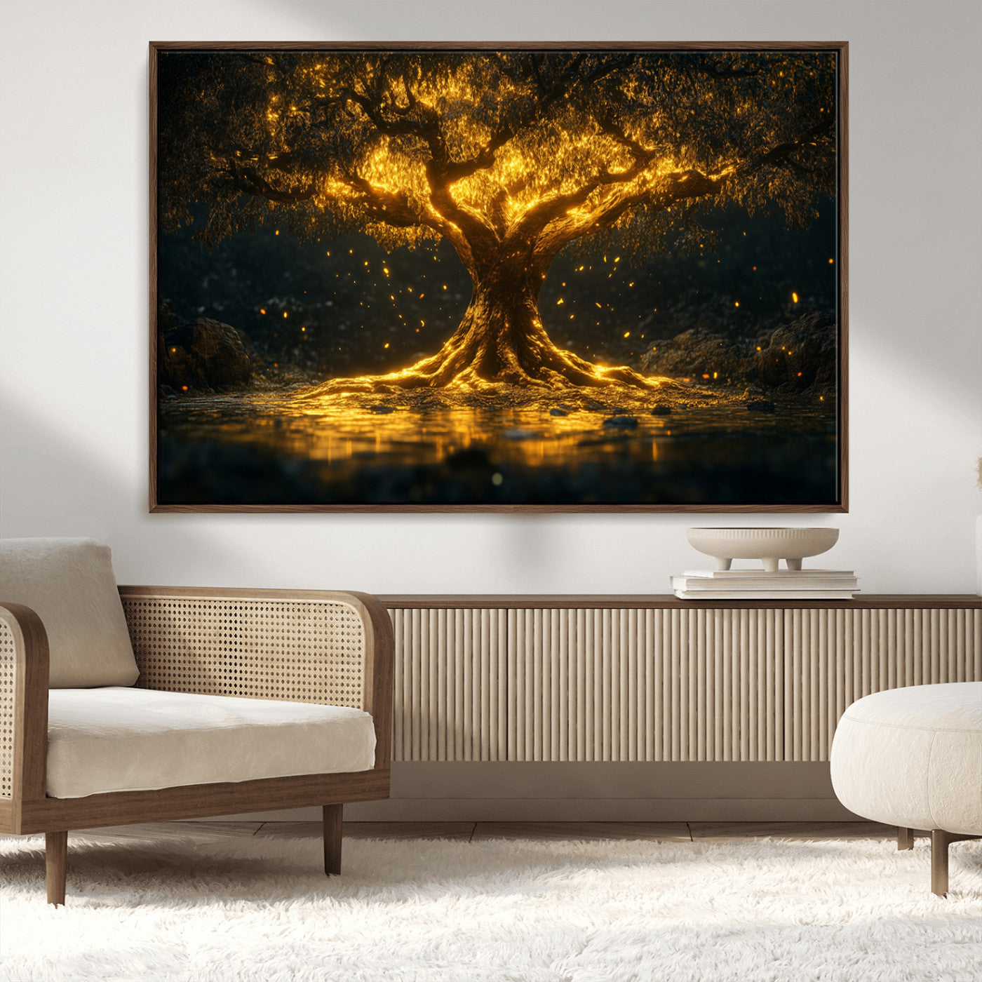 MGV-FC-36X24 - Golden Tree of Life Canvas Wall Art Print - Majestic Glowing Tree Wall Art Print