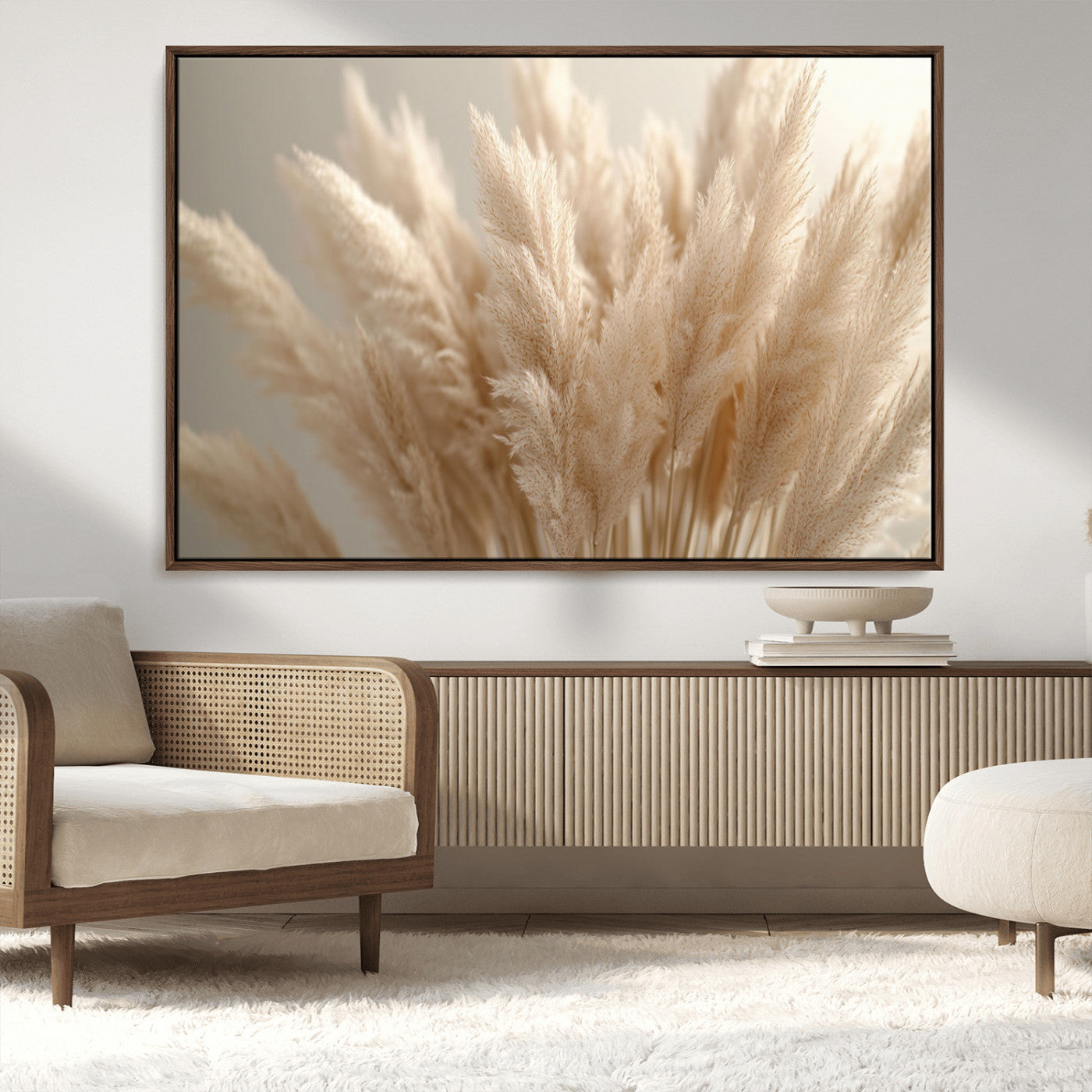 MGV-FC-36X24 - Pampas Grass Canvas Wall Art - Elegant Neutral Decor for Living Room, Boho Minimalist Artwork, Ready