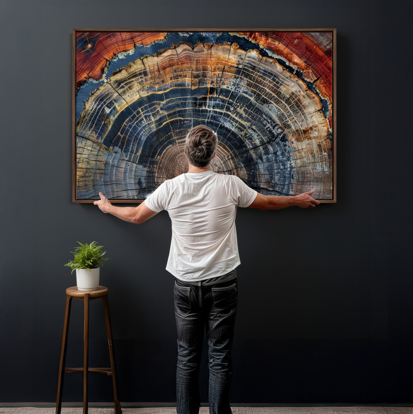 63519-MGV-CV-36X24 - Abstract Tree Ring Wall Art Canvas Print – Colorful Framed Minimalist Nature Tree Rings Home Artwork for Home and Office Decor