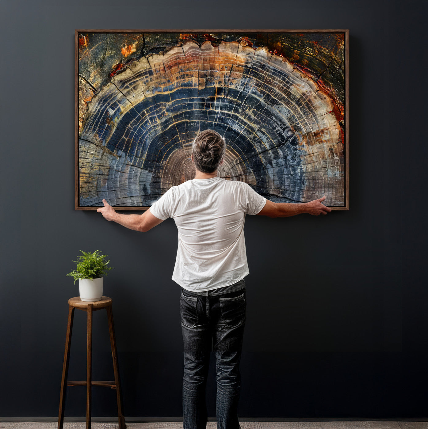 16193-MGV-CV-36X24 - Framed Wood Tree Ring Wall Art - Abstract Colorful Wood Ring Wall Decor for Minimalist Home Decor